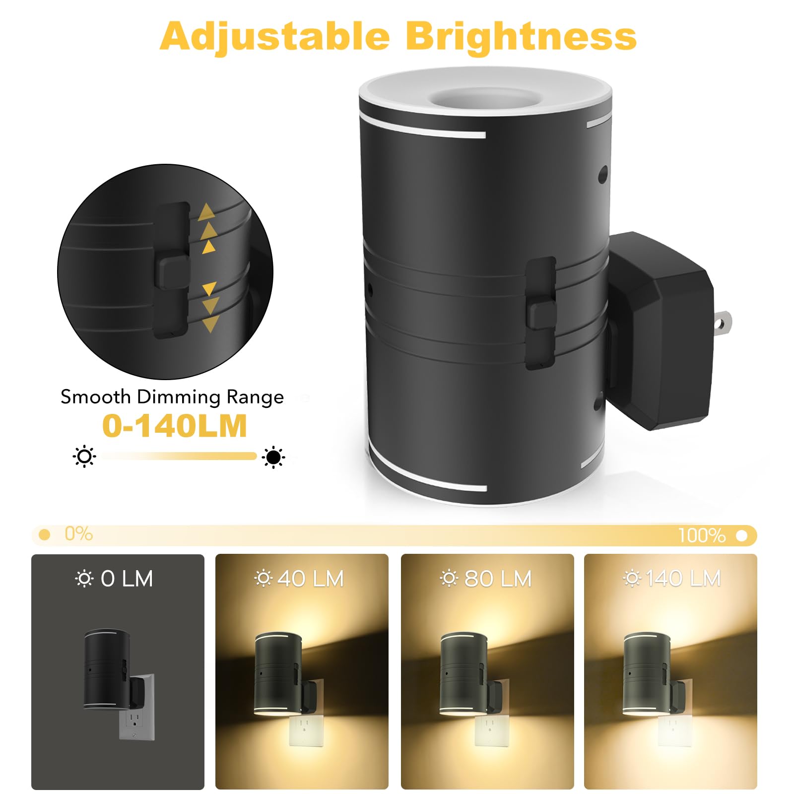 AURSTE LED Night Light Plug-in, Dusk to Dawn Sensor, Soft White 3000K, Adjustable Brightness, Vertical Outlet, 2 Pack