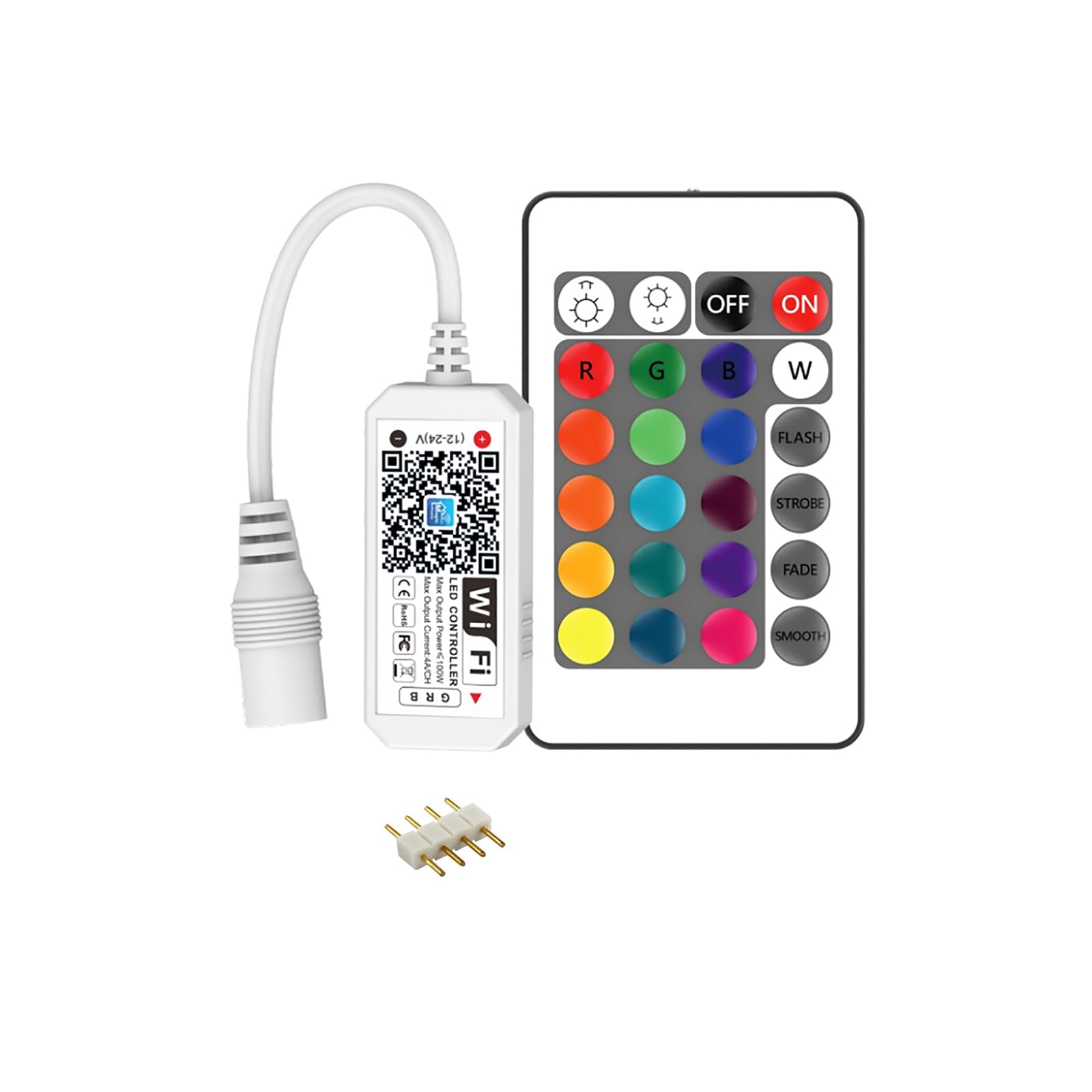 Rgbzone Wifi Rgb Led Controller, 24-Key Rf Remote, Dc 5V/12V/24V, For 5050 3528 5630 Led Strip Lights, Compatible With