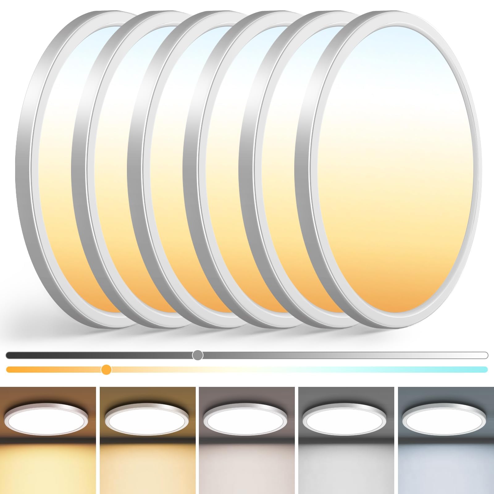 zemty 6Pack 13 inch Ceiling Light Fixture, 3000K/3500K/4000K/5000K/6500K Adjustable LED Flush Mount Ceiling Light, 2400LM 24W Ro