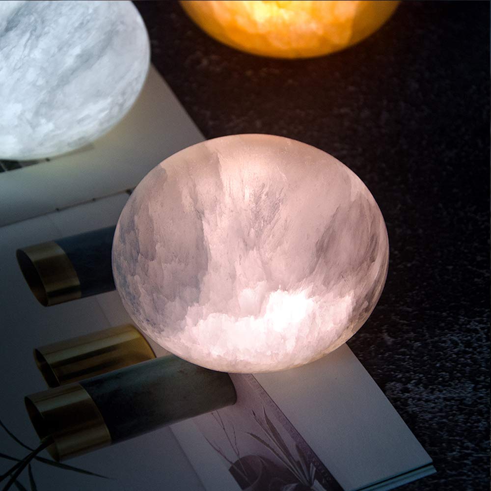 MIYA LIFE Selenite Lamp Hand Carved Stone Lamp Rechargeable Taplights Selenite Crystal Light with Dimmer (White/Warm/Yellow) for