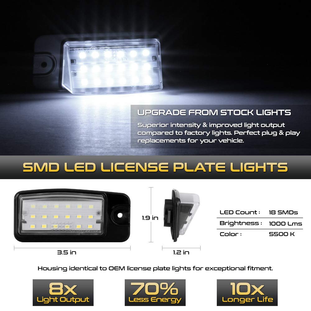 Vipmotoz Full Led License Plate Light Tag Lamp For 2002-2012 Altima 2009-2014 Maxima 2003-2014 Murano 2014-2020 Rogue Pathfinder Q45 2008-2017 Ex Fx Qx Series 6000K Diamond White 2-Pieces Assembly