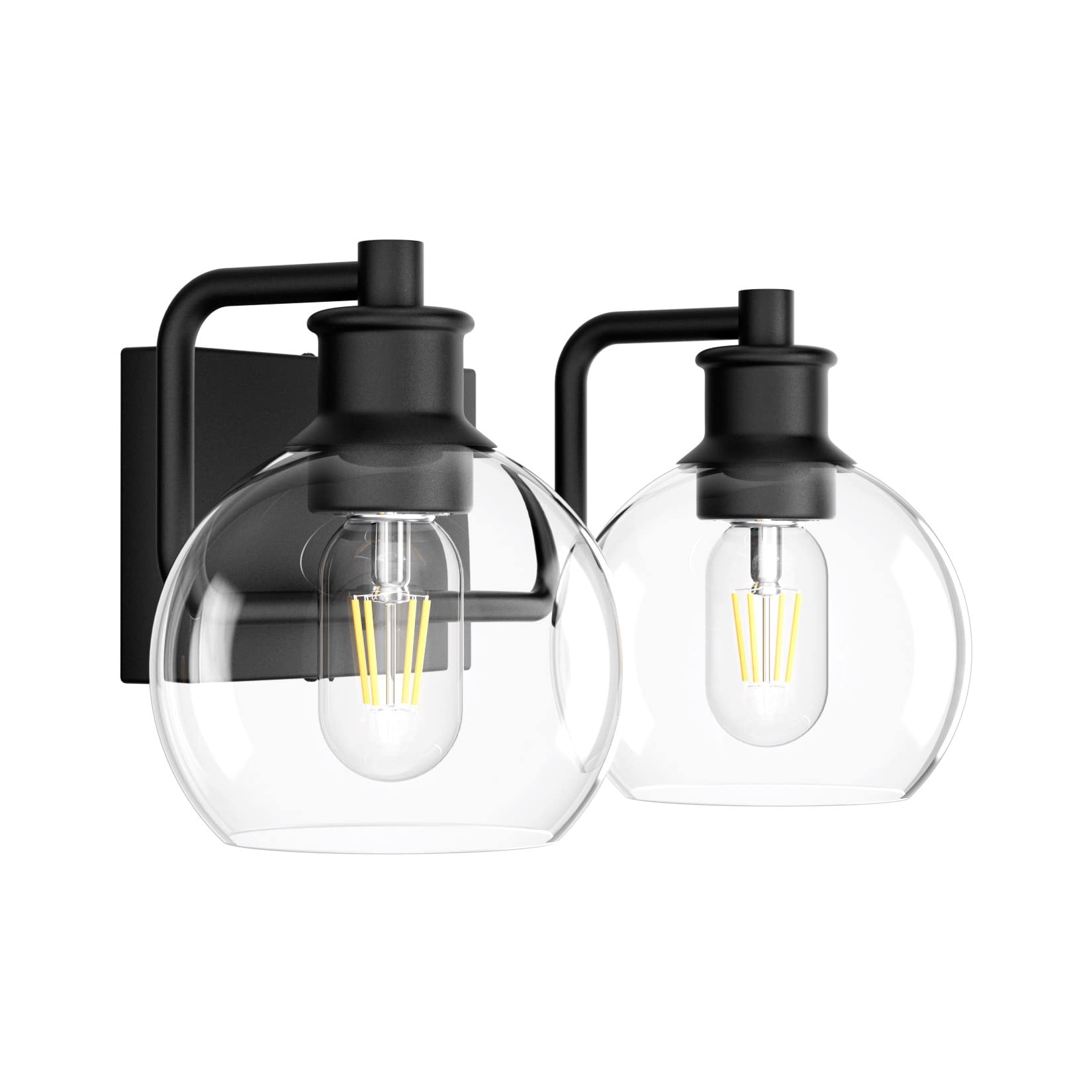 Tipace Black 2-Light Industrial Bathroom Vanity Light Fixture With Clear Glass Globe Sconces