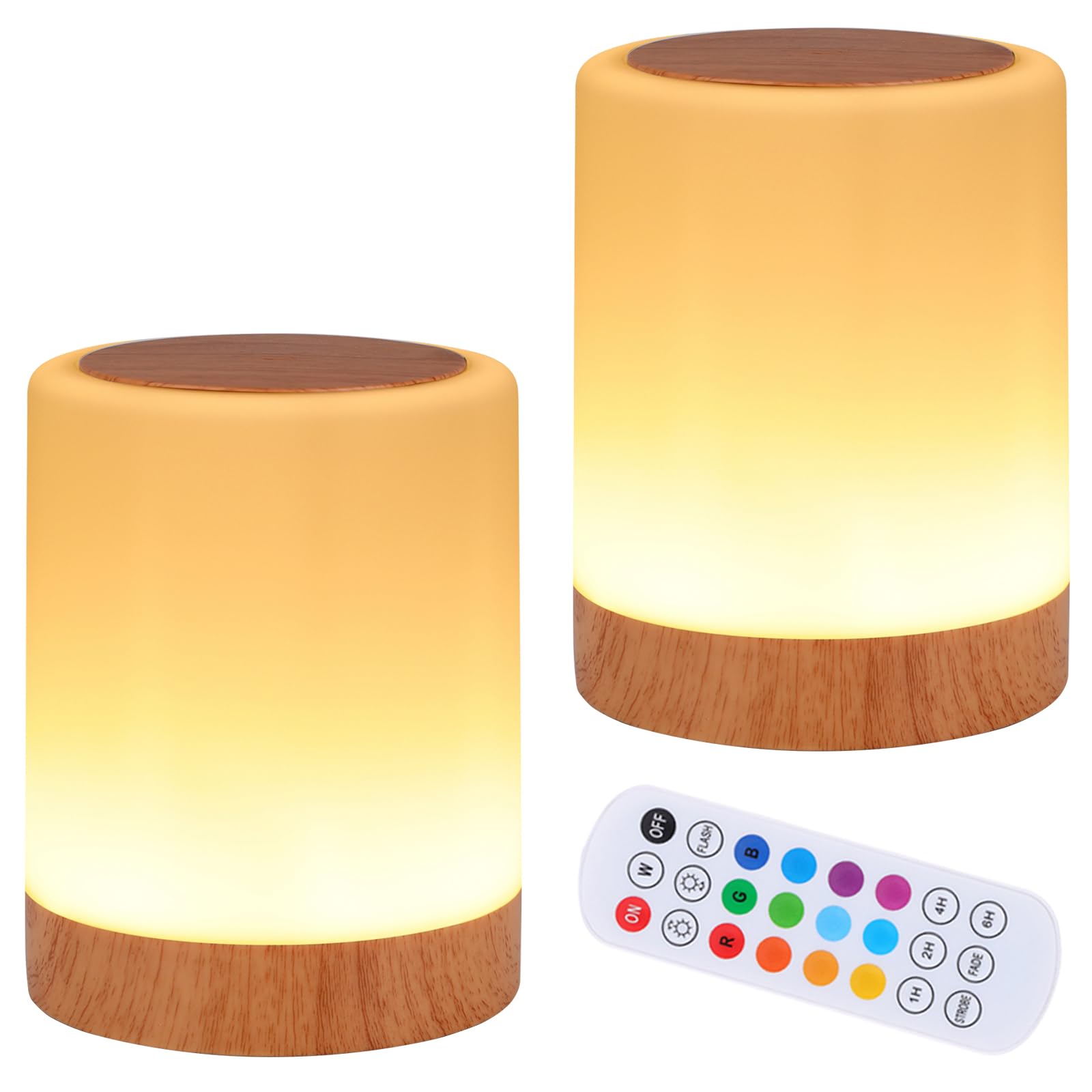 Oorun Touch Bedside Table Lamp - 13 Rgb Colors, 5 Brightness Levels, Usb Rechargeable, 2 Pack Brown, Model F8, Portable Light
