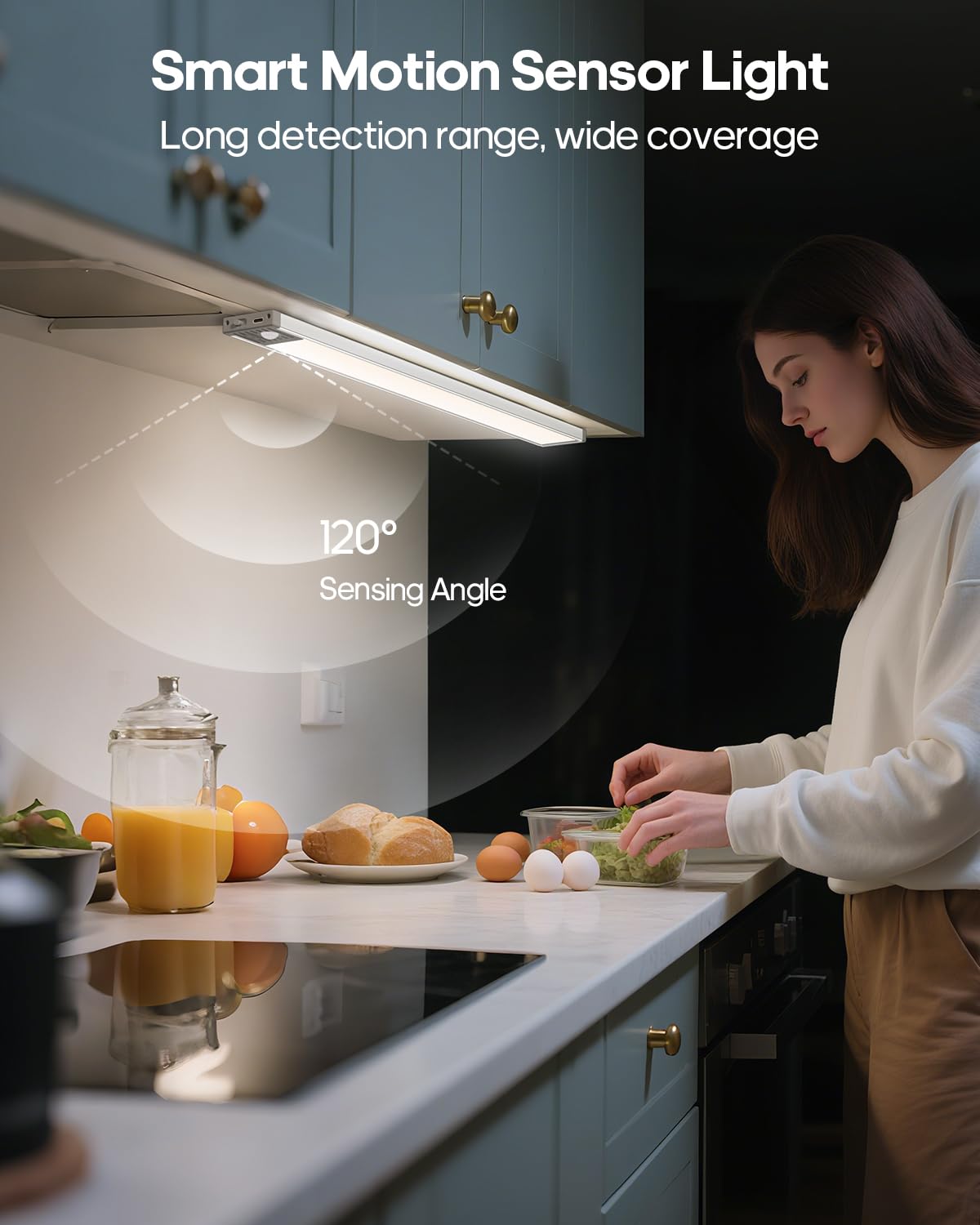 Goodea 17.5Inch Under Cabinet Lighting  4500Mah Rechargeable Battery Motion Sensor Light Indoor  Wireless Under Cabinet Lights For Kitchen  Closet(4 Pack)