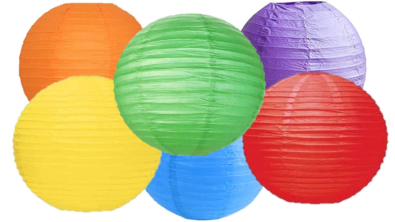 Pack of 6 Round Paper Lantern Lamp Paper Lanterns Party Decorations (Rainbow, 18''/45CM)