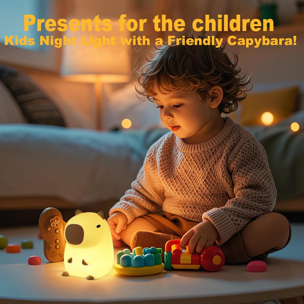 Kangten Chen Capybara Night Light For Kids,Led Rechargeable Capybara Lamp,Silicone Baby Night Lights Kawaii Room Decor For Bedro