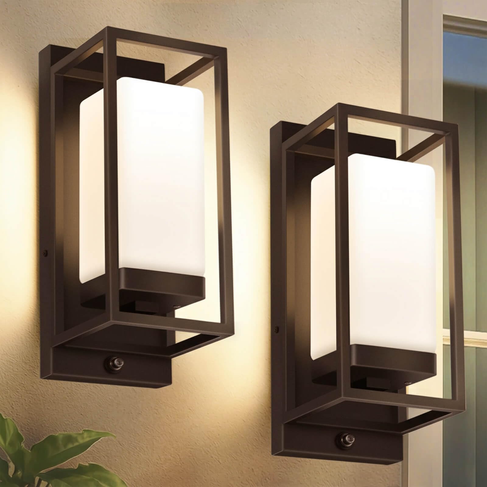 RAYVO Modern Outdoor Wall Light with Dusk to Dawn Sensor, Waterproof Exterior Lighting Fixtures with E26 Base, 3000K LED Bulb In