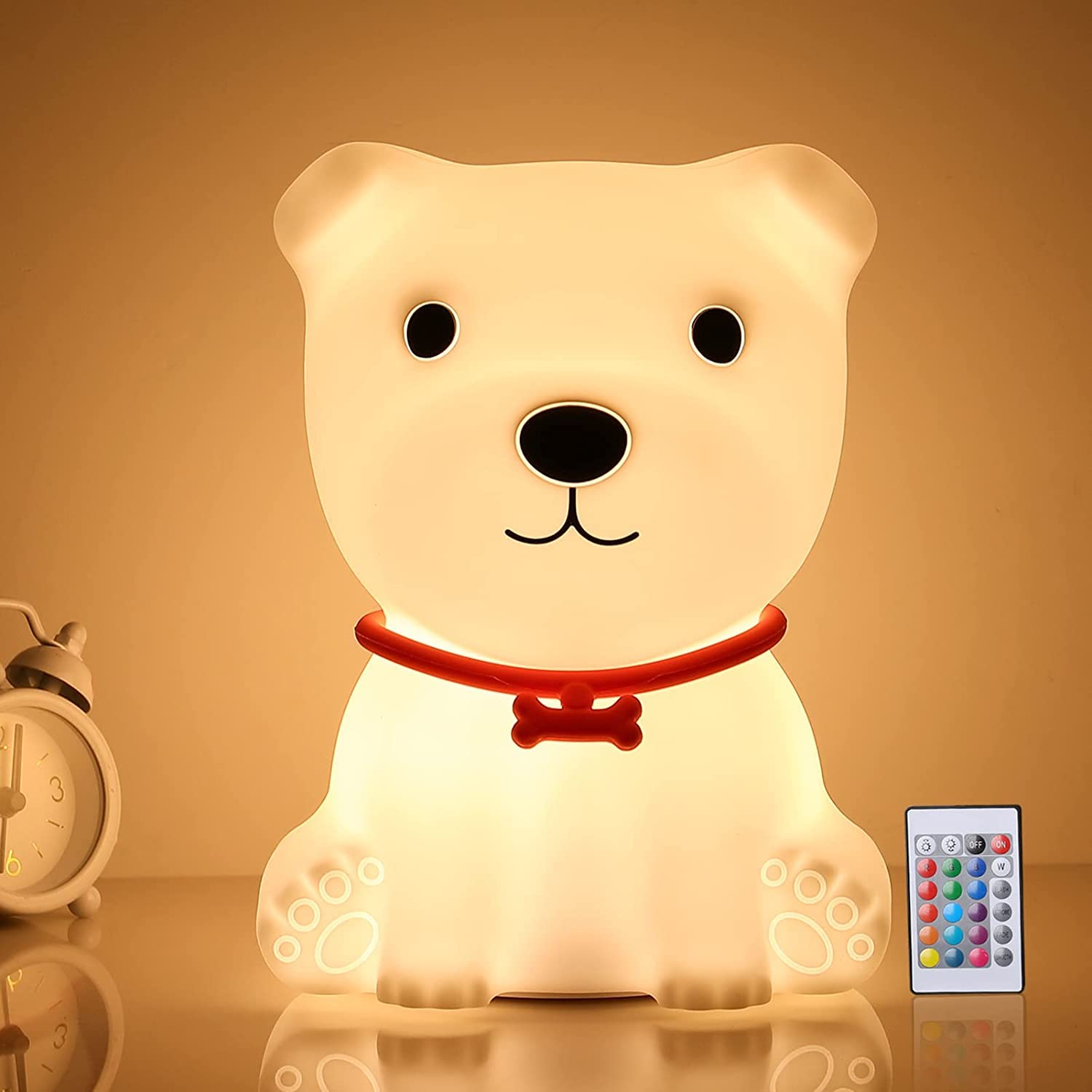 Tremdwoto Dog Night Light - Cute Silicone Lamp with Remote, Dimmable, White, Model Tremdwoto-01, Ideal for Kids Bedroom Decor