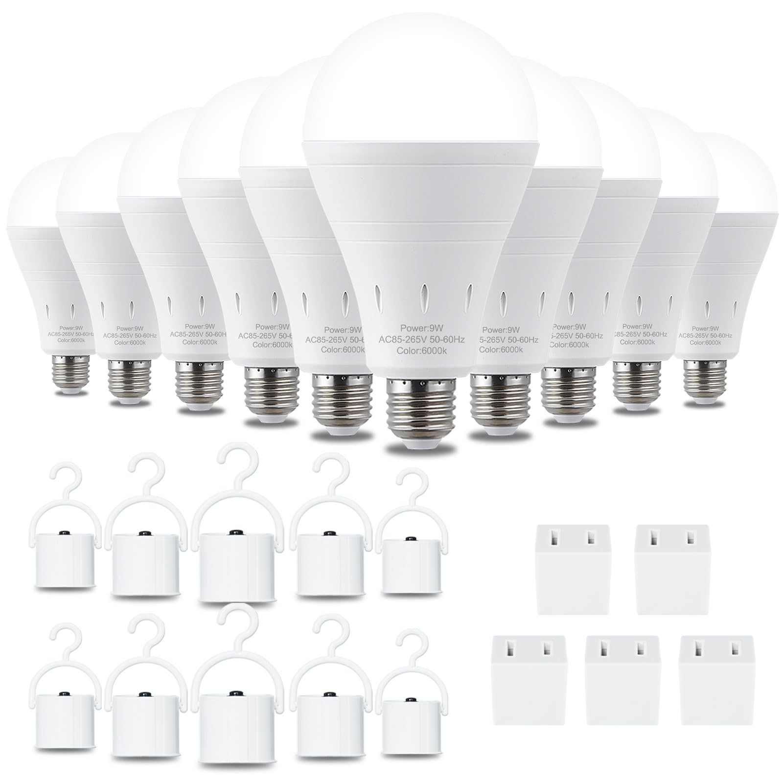Debaobulb 10 Pack Rechargeable Emergency Light Bulbs, Battery Powered Led Light Bulb 6000K Daylight E26 120 Volt 9W 60W Equivale