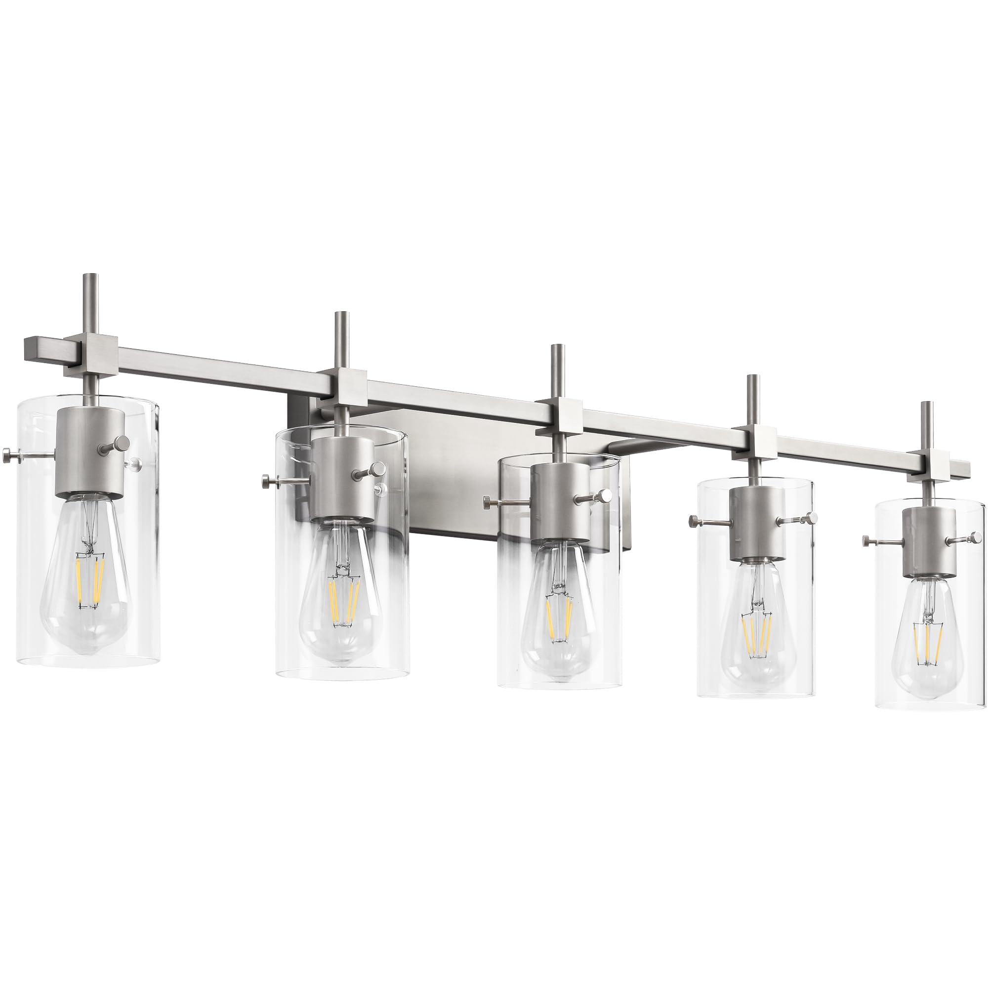 Solfart 40.1 Inch 5 Light Bathroom Vanity Light Fixtures Bathroom Light Fixture Over Mirror Brushed Nickel Wall Lights With Glas