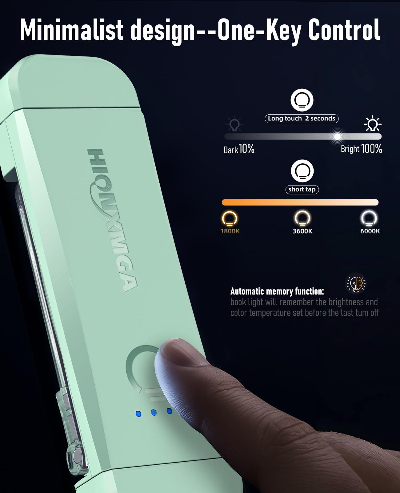 HIONXMGA Book Reading Light - Rechargeable Clip-On Lamp with 3 Amber Colors, 7 LEDs, Dimming for Eye Care, Mint, Model SD-Purple-New