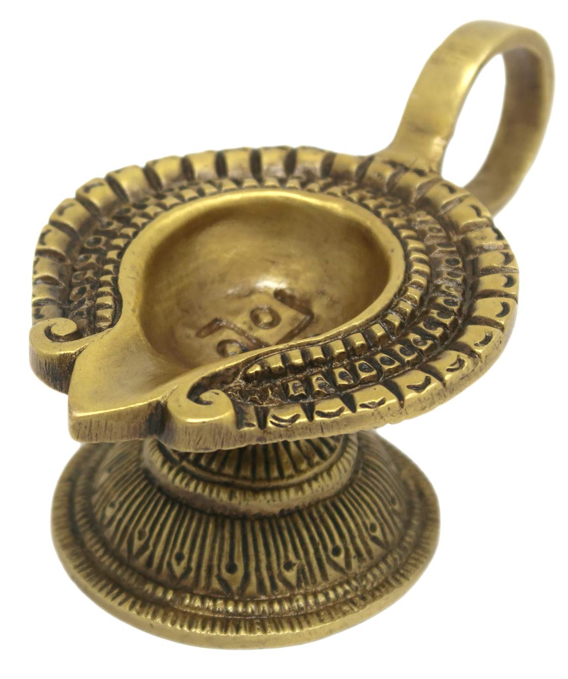 Swastik Design Diya Oil Wick Lamp for Puja and Aarti for Home Temple Mandir 1.5x4x2.25 Inches; 200 Grams