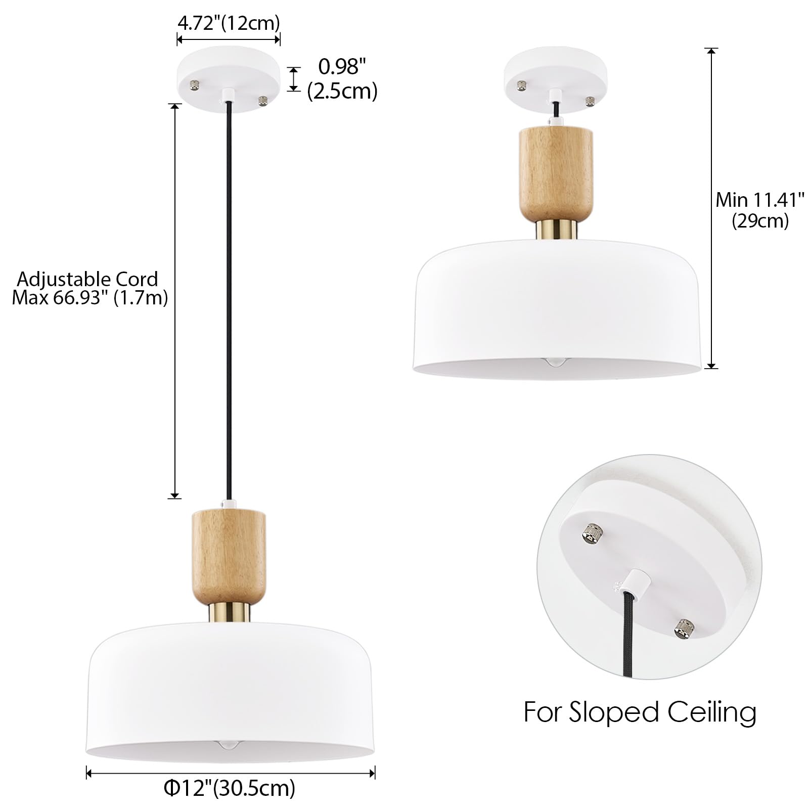 Tehenoo Modern Pendant Lighting,12 Inch,Natural Wood And Brass Accent,Adjustable Cord Pendant Light Fixture For Kitchen, Dining