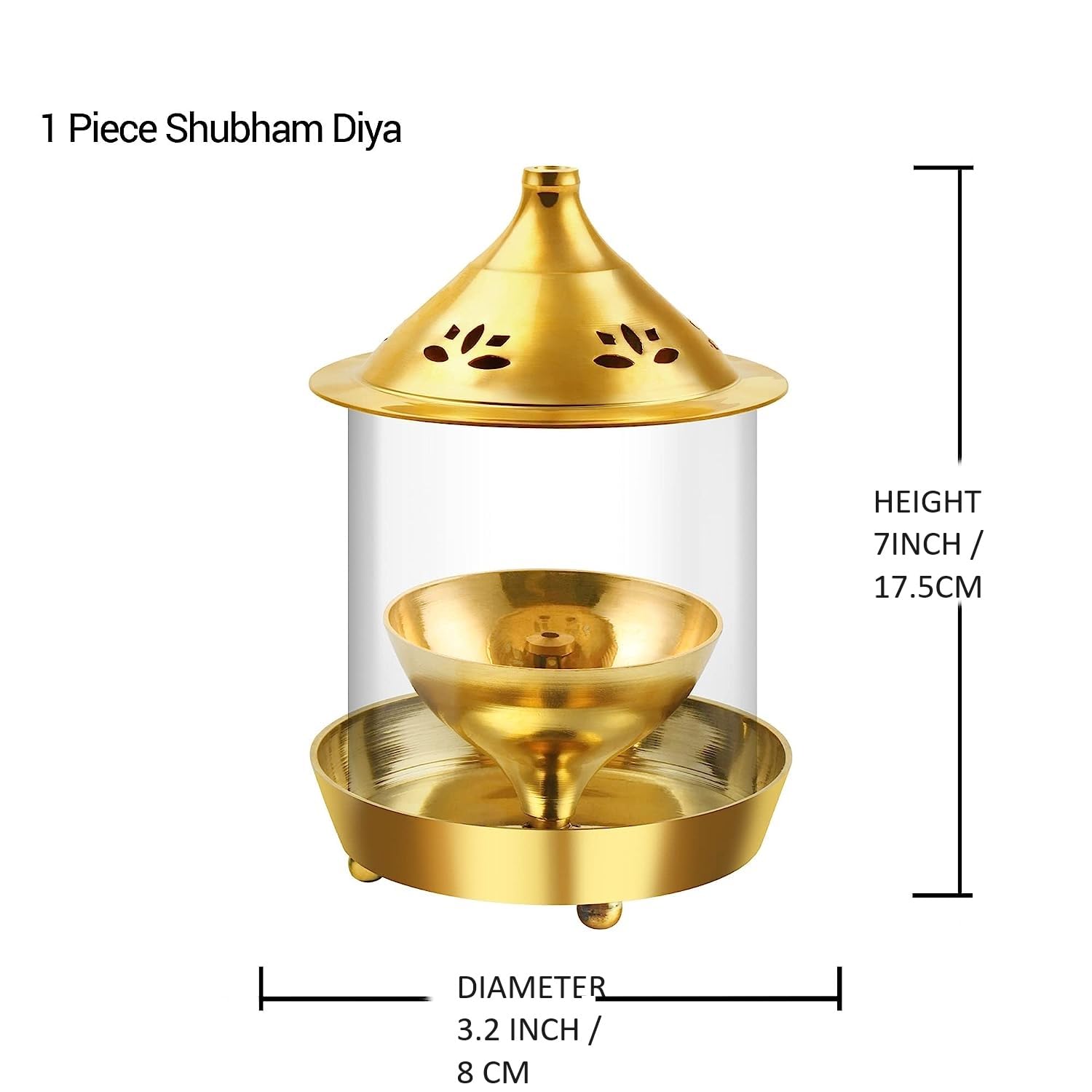 True Decor 7 Inches Akhand Jyoti Diya Large Size Akhand Jyoti Deepam Akhand Diya for Puja Big Size Brass with Borosilicate Glass