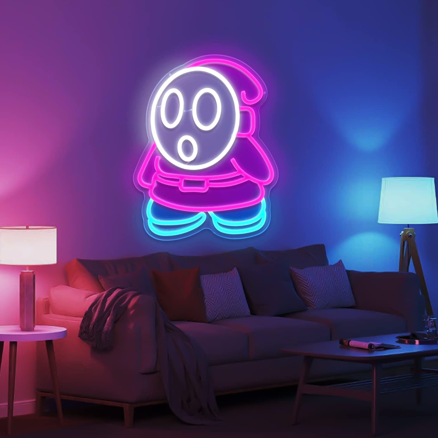 Shy Guy Neon Sign From Gaming Neon Sign Dimmable Ghost Led Neon Light For Bedroom Kids Game Room Man Cave Birthday Halloween Decor Christmas Gift