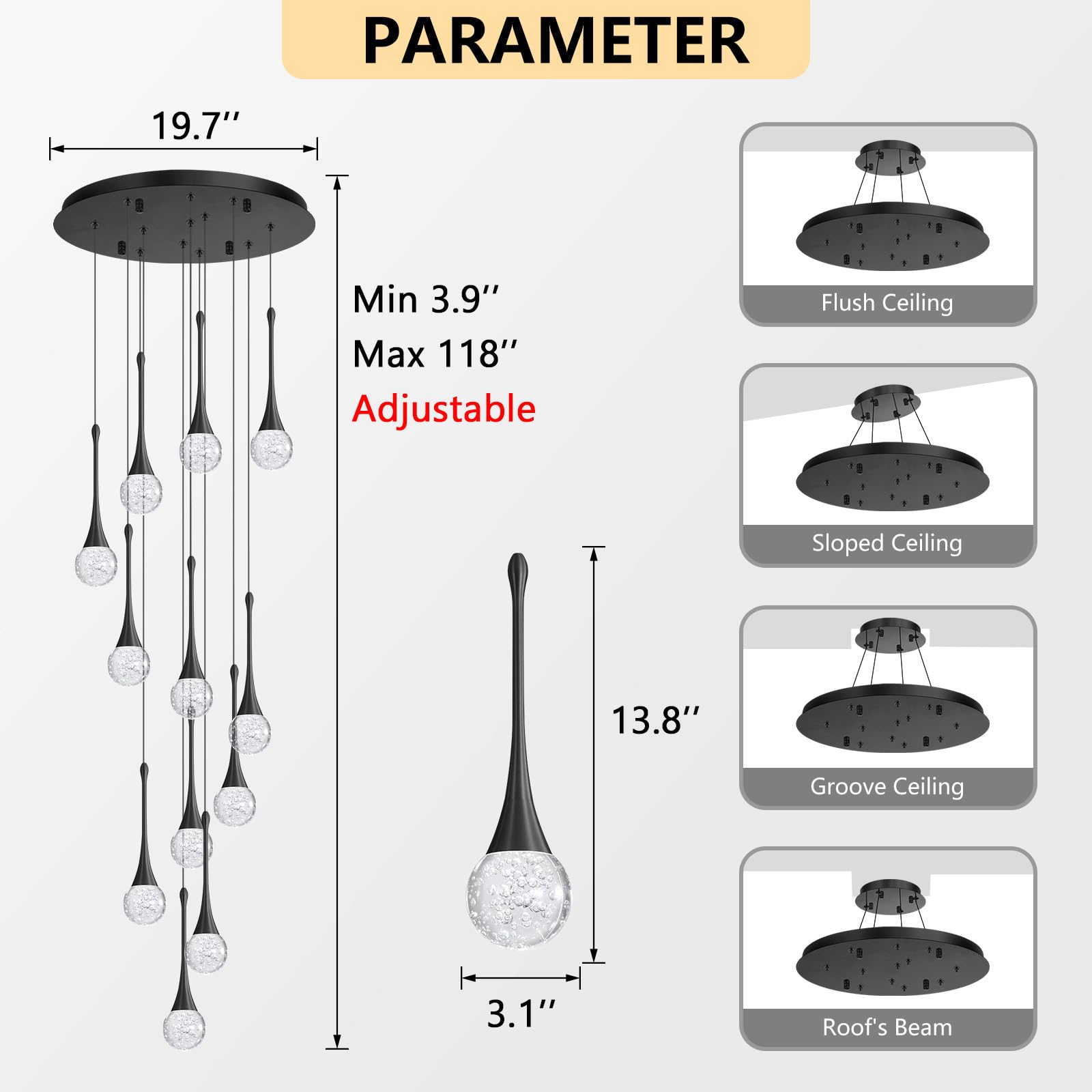 Cenozo 118 Inches Modern Glam Crystal Chandelier For High Ceiling Led Dimmable Ceiling Pendant Light Staircase Foyer Enterway Li