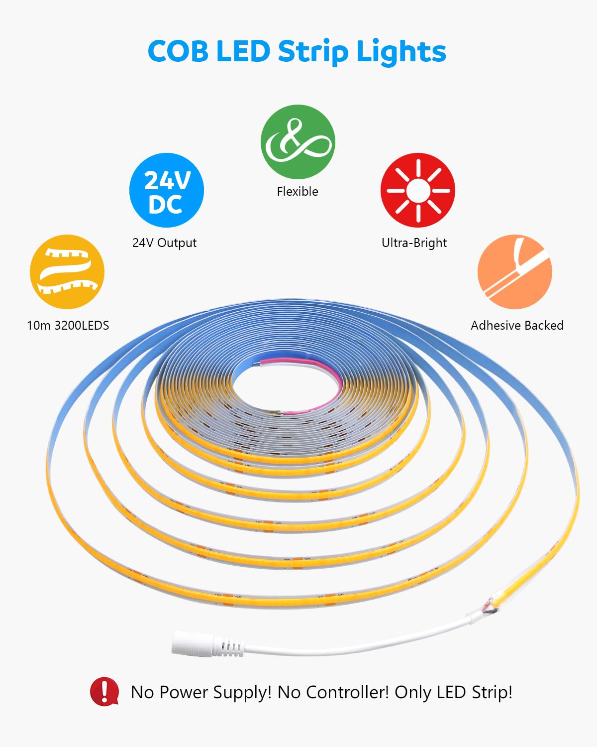 Aclorol Cob Led Strip Lights 24V 32.8Ft Led Strips Lights 3000K Warm White 320Leds/M Cri85+ Flexible Led Tape Lighting For Bedro