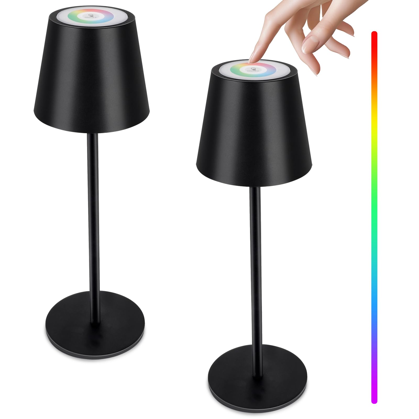 Energetic RGBW Cordless Table Lamp, LED Touch Desk Lamp Battery Powered, Dimmable, Type-C Charger, 3000K, for Restaurant/Bedroom