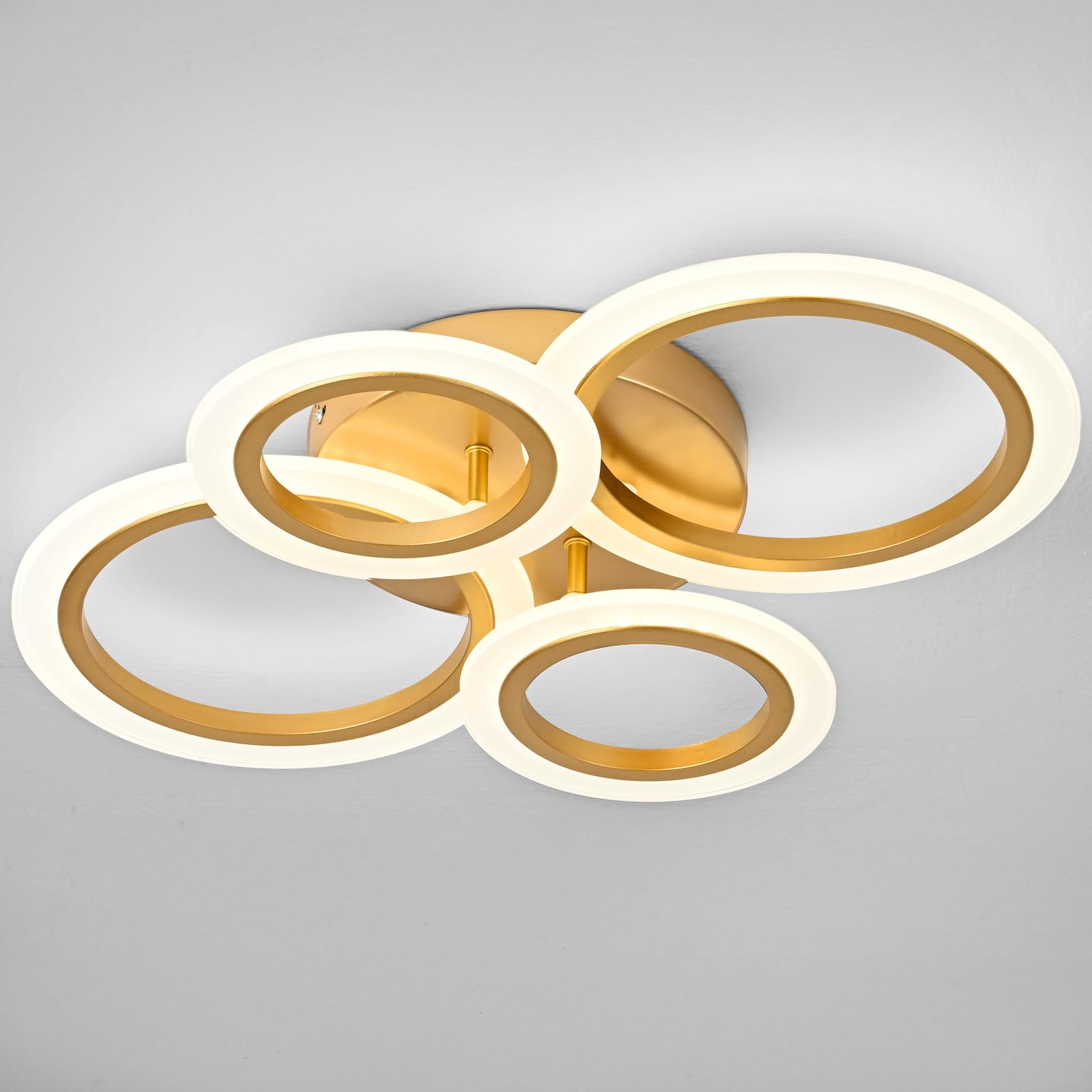 Vikaey Modern Led Flush Mount Ceiling Light, 4 Rings Gold Close To Ceiling Light, Lighting Fixture Ceiling Lamp For Kitchen, Living Room, Bedroom, Laundry Room, 4000K Not Dimmable