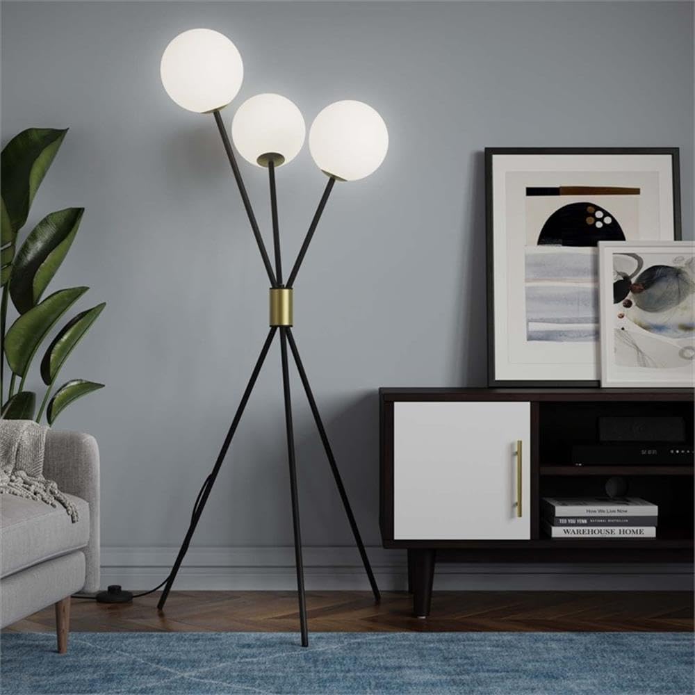 Carell Furniture 3-Light Contemporary Modern Metal Floor Lamp in Black