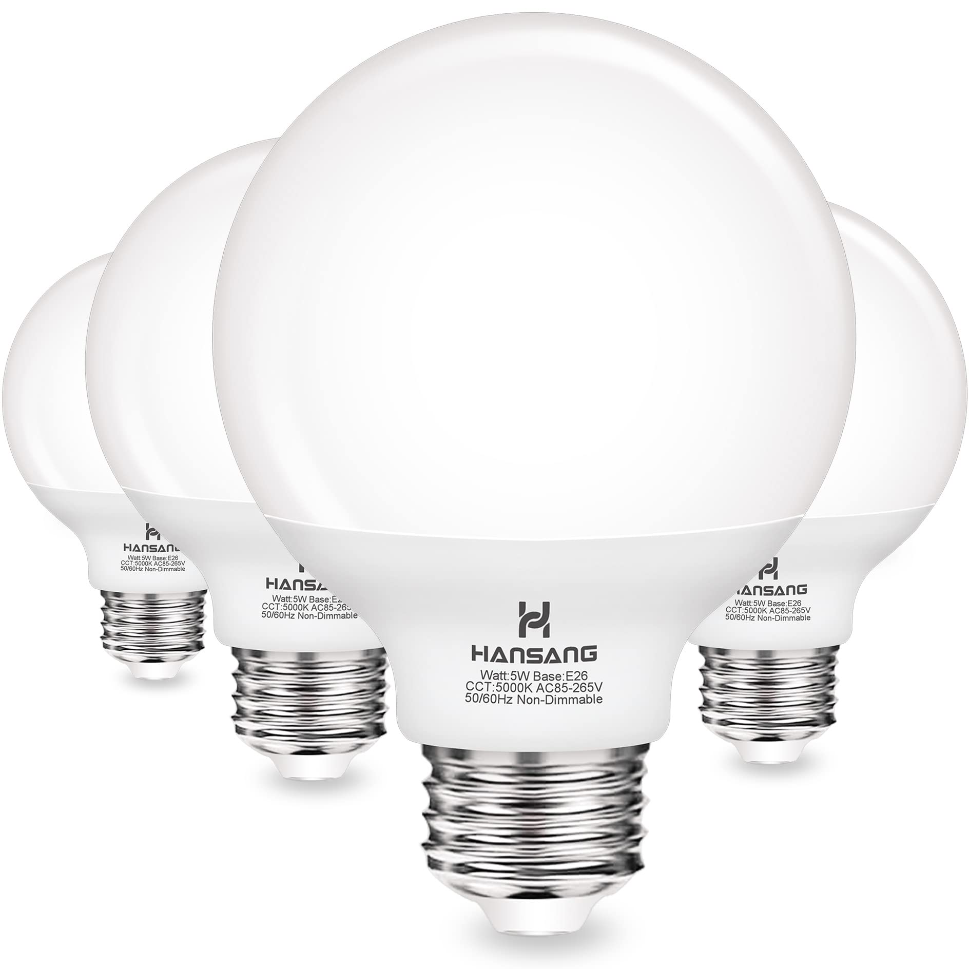 hansang G25 LED Globe Light Bulbs 60W Equivalent 5000K Daylight E26 Base 4-Pack Plastic