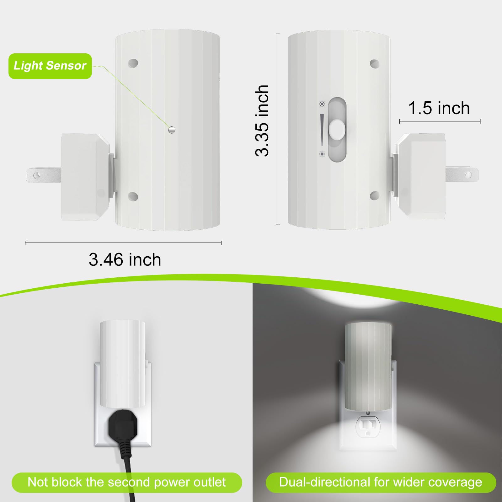 Night Light, Led Night Lights Plug Into Wall, Sensor Dusk To Dawn, 0-100 Lm Dimmable Night Lights, 5000K Daylight White, Modern Night Lights For Bathroom Bedroom Kitchen Toilet Hallway, 2 Pack
