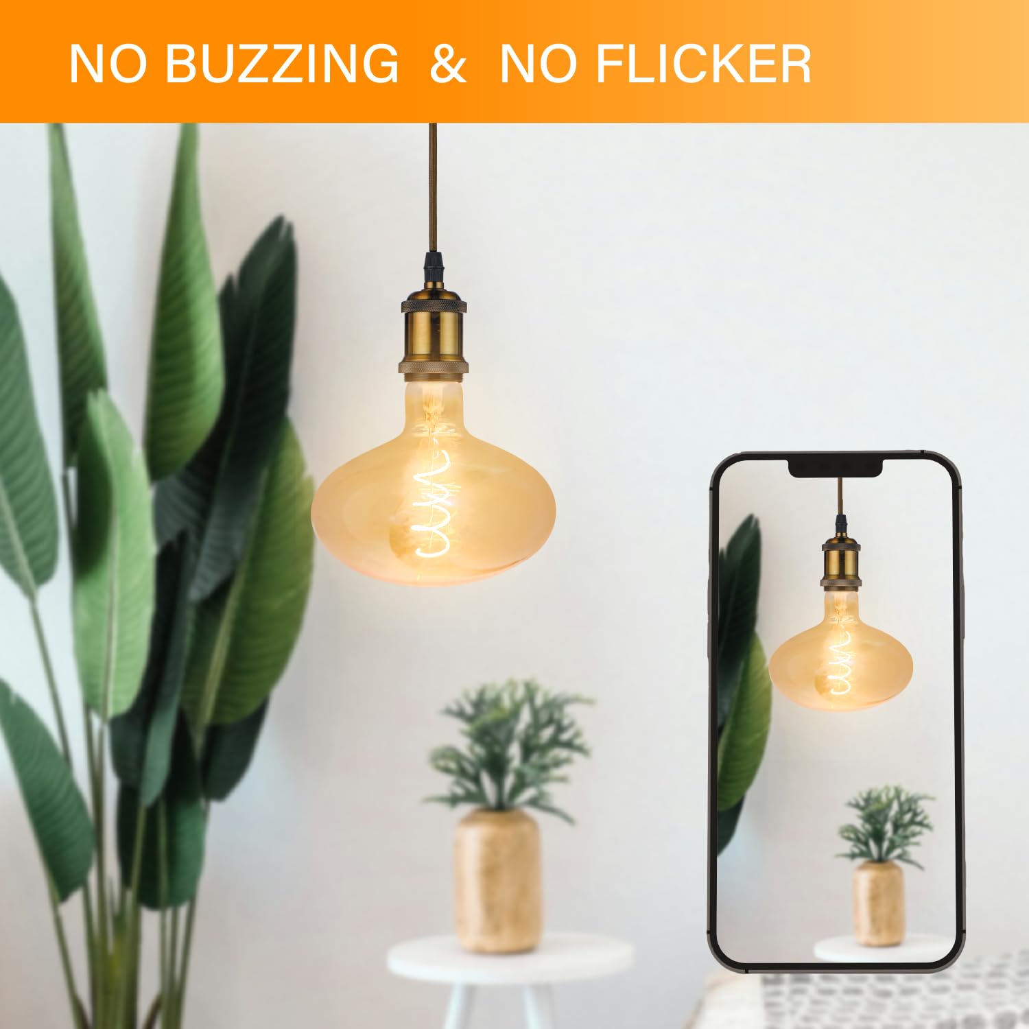 Whfialux Oversized Decorative Led Light Bulbs Giant Vintage Edison Light Bulb Tm160 Huge Mushroom Shape Bulbs Pendant Lighting Amber Glass 2200K Warm White 6W Dimmable 250Lm(40W Eq.) E26 Base (Tm160)