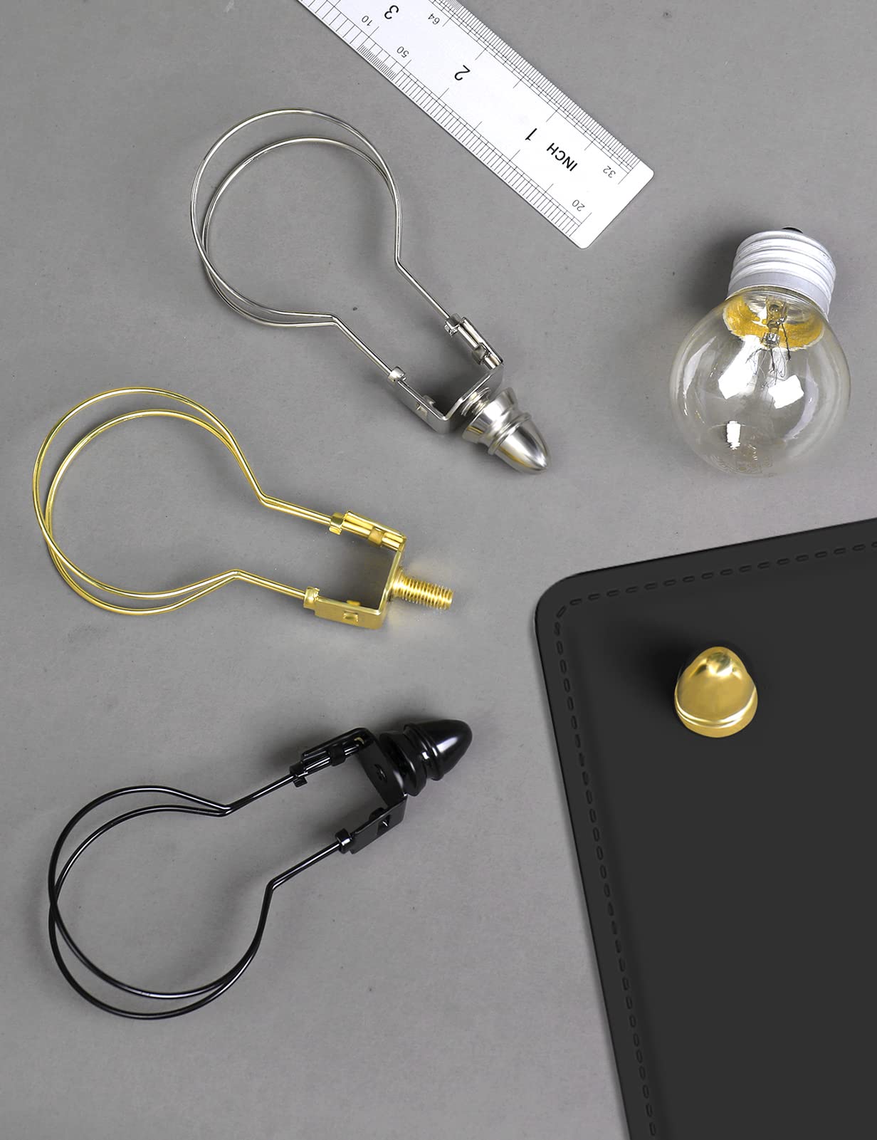 GIGIVOSHA Lamp Shade Harp Holder Adapter kit - Clip on Lampshade Light Bulb With Shade Attaching Finials Support Fitter Parts Co
