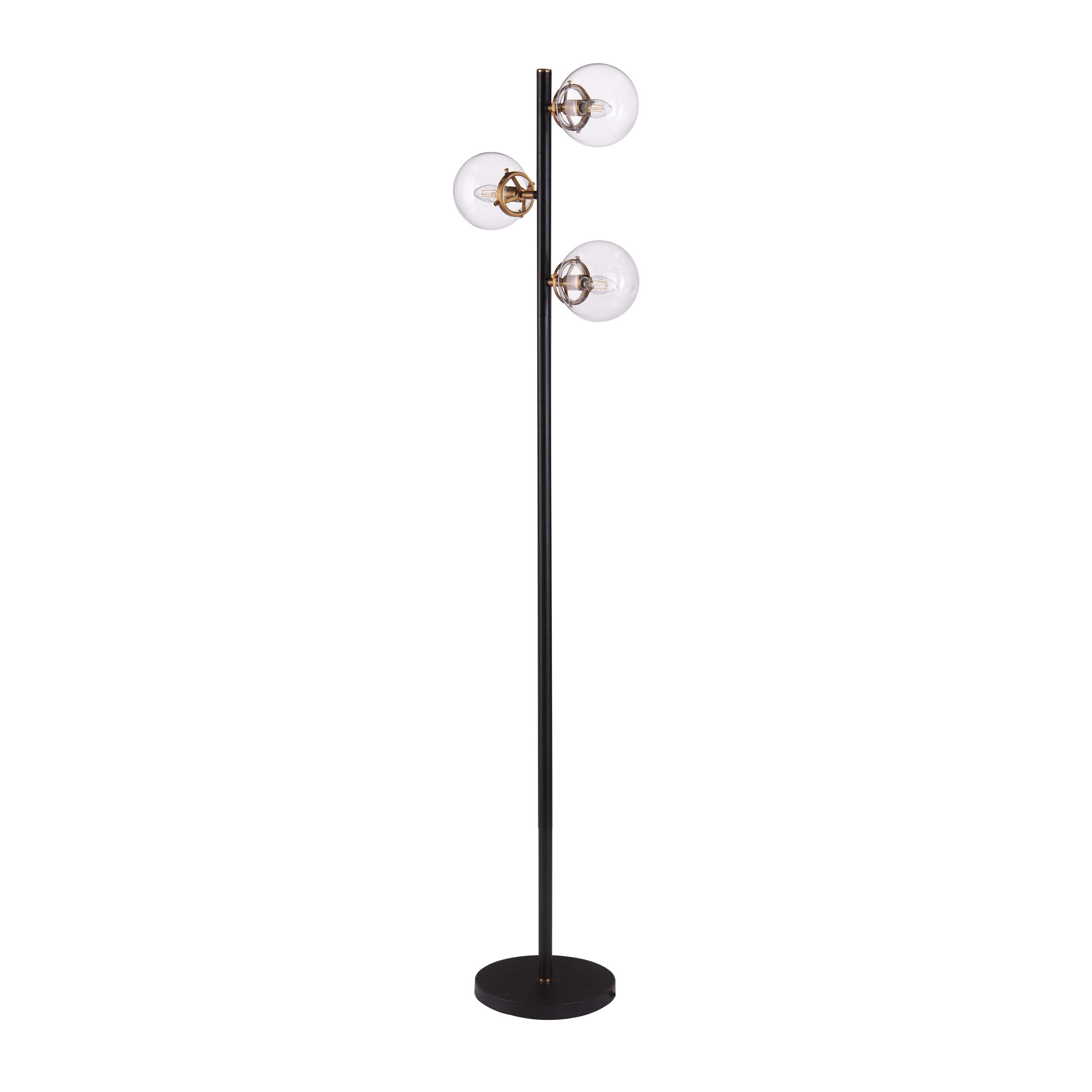Sei Furniture Contemporary 3-Globe Floor Lamp In Black, Gold & Clear Glass