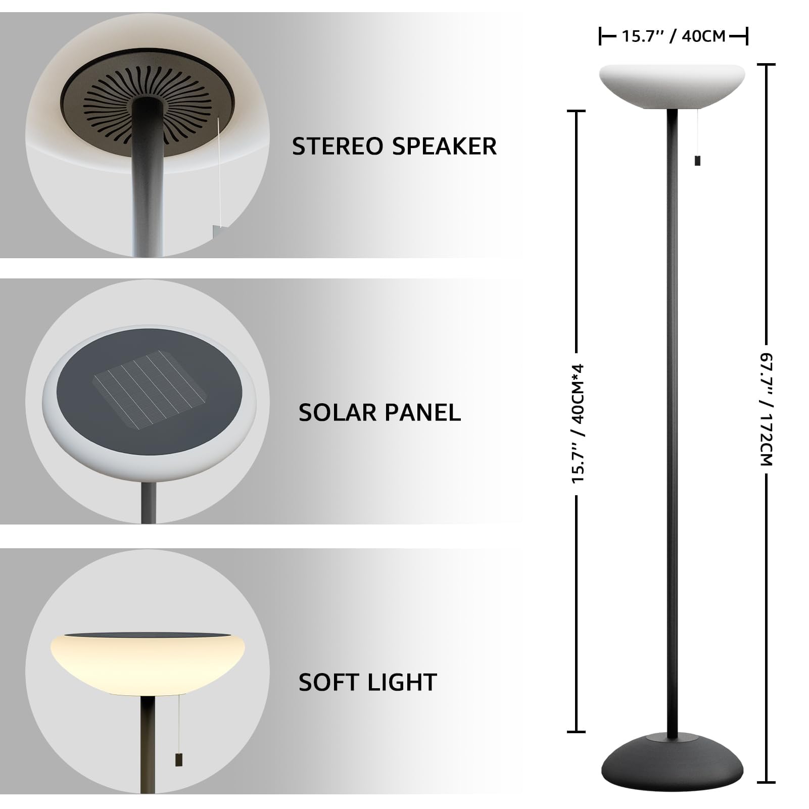 Ggii Solar Outdoor Floor Lamp Usb Portable Speaker Dimmable Led Rechargeable Rgb Warm White Lights For Yard Garden Patio(Cone Ba