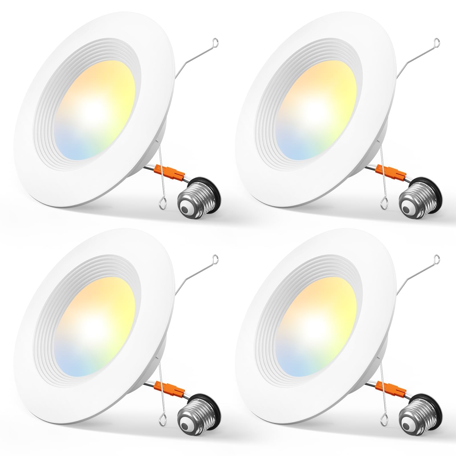 Amico 4 Pack 5/6 Inch 5Cct Led Recessed Lighting  Dimmable  12.5W=100W  950Lm  2700K/3000K/4000K/5000K/6000K Selectable  Retrofit Can Lights With Baffle Trim  Ic Rated - Etl & Fcc  White