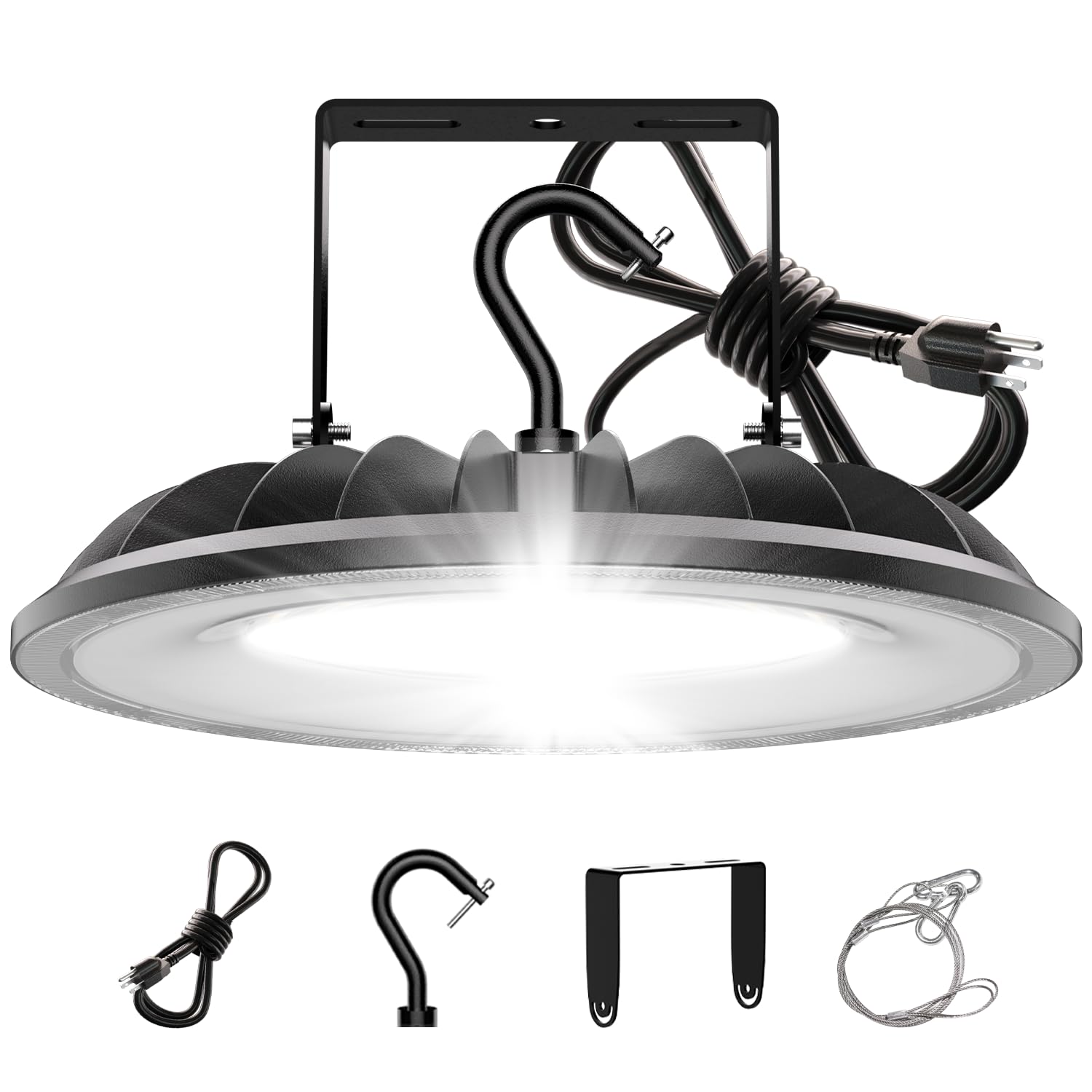 JC-LGL 150W UFO LED High Bay Light, 16500Lm 5000K High Bay LED Shop Lights UL Listed with US Plug, 2 Types of Installation, Wate