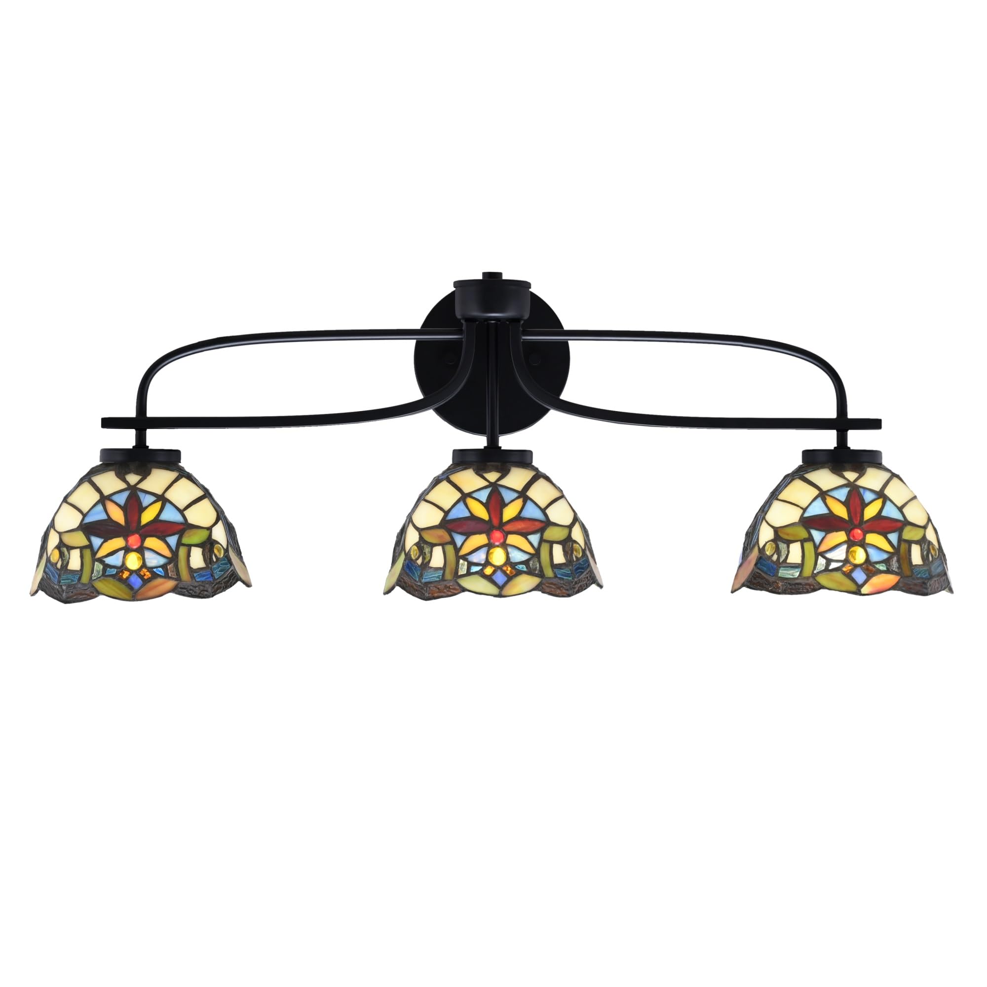 Cavella 3 Light Bath Bar Shown In Matte Black Finish With 7" Earth Star Art Glass