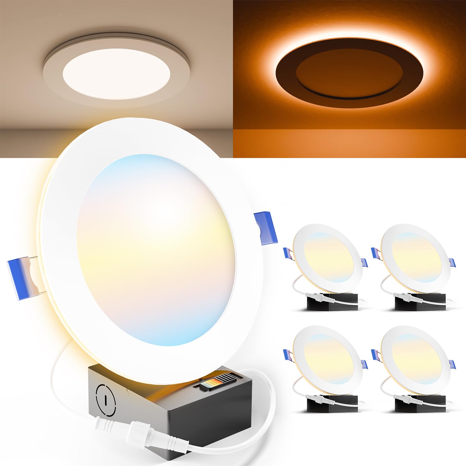 Sunco 6 Inch LED Recessed Light with Night Light, Canless Recessed Lighting, 1500 LM, 15W (150W Equivalent), Selectable CCT 2700