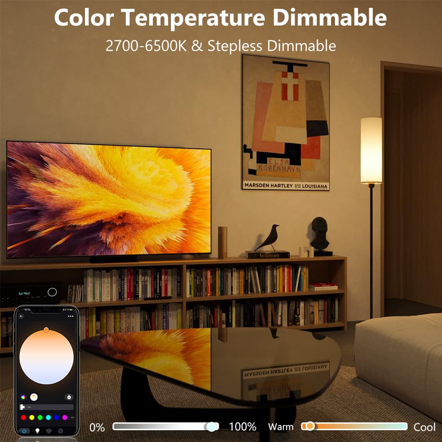 YHW Smart Floor Lamp - Alexa & Google Compatible, RGB, Dimmable, 9.84x61 IN, Black, Modern Design for Living Room/Office/Nursery
