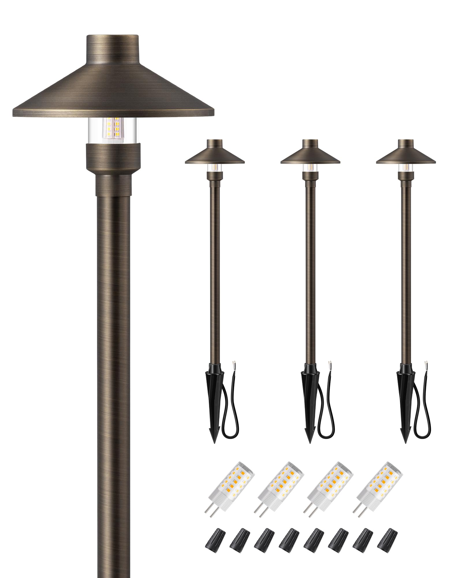 EDISHINE Brass Low Voltage Pathway Lights, 22in Tall, G4 Bulb Included, 12V LED, Bronze, Heavy Duty, 4 Pack