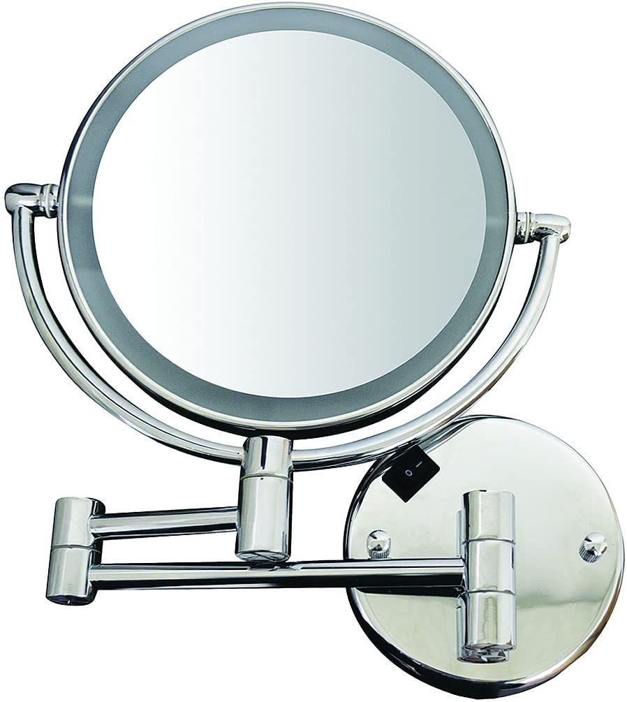 Whitehaus Collection Round Wall Mount Dual Led Mirror, 7X Magnified, 8X8, Polished Chrome, Model Whmr912-C