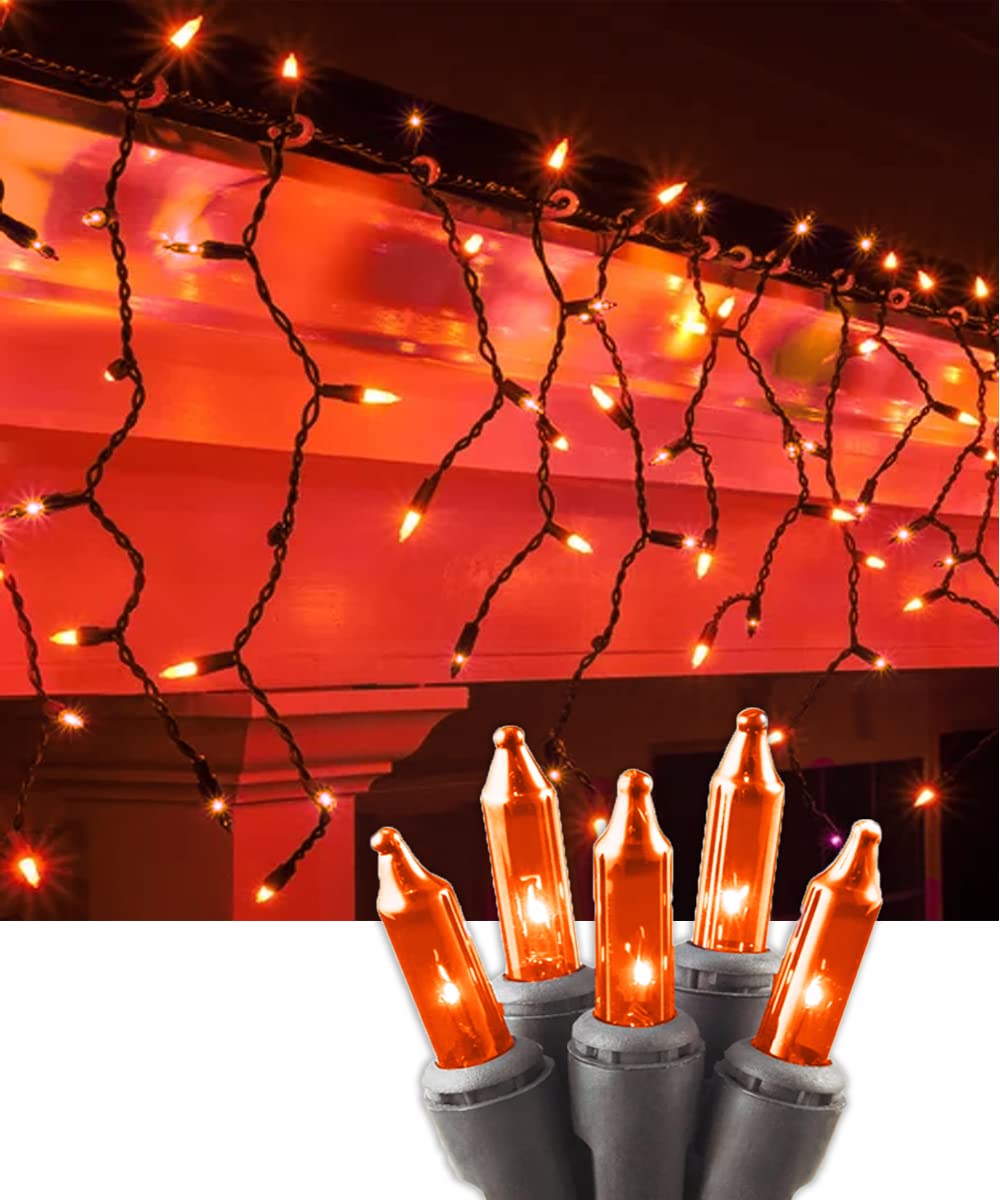 Dotwayaw Halloween Icicle Lights 8.5 Ft 150 Orange Lights Outdoor Halloween Decorations Outdoor Orange Halloween Lights…