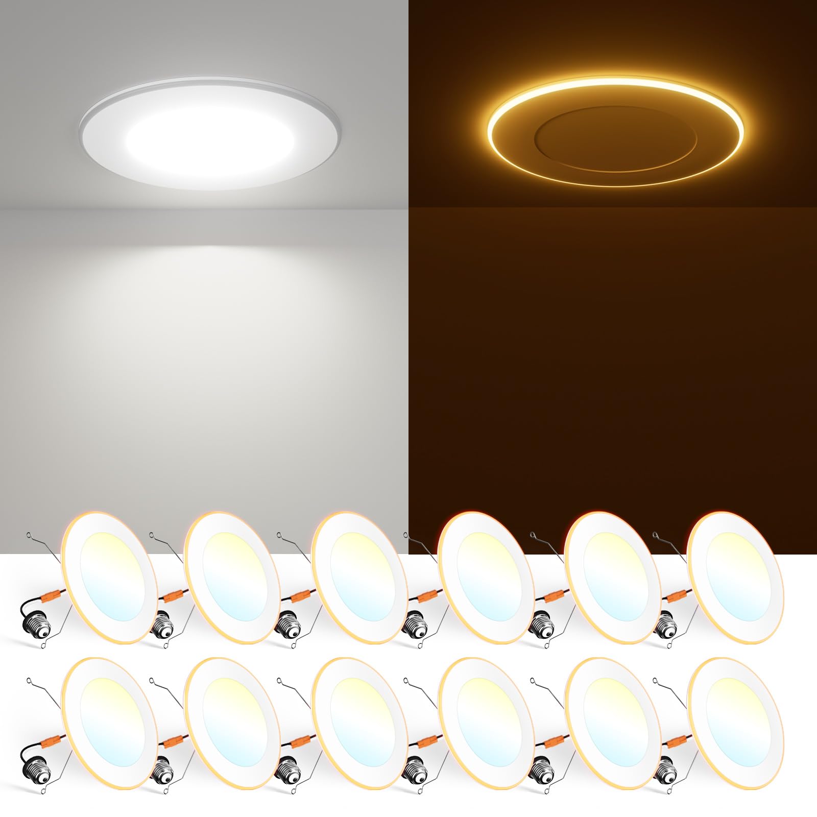 FREELICHT 12 Pack 6" LED Recessed Can Light, 5CCT Dimmable, 1000LM, ETL & FCC, Night Light, Polycarbonate