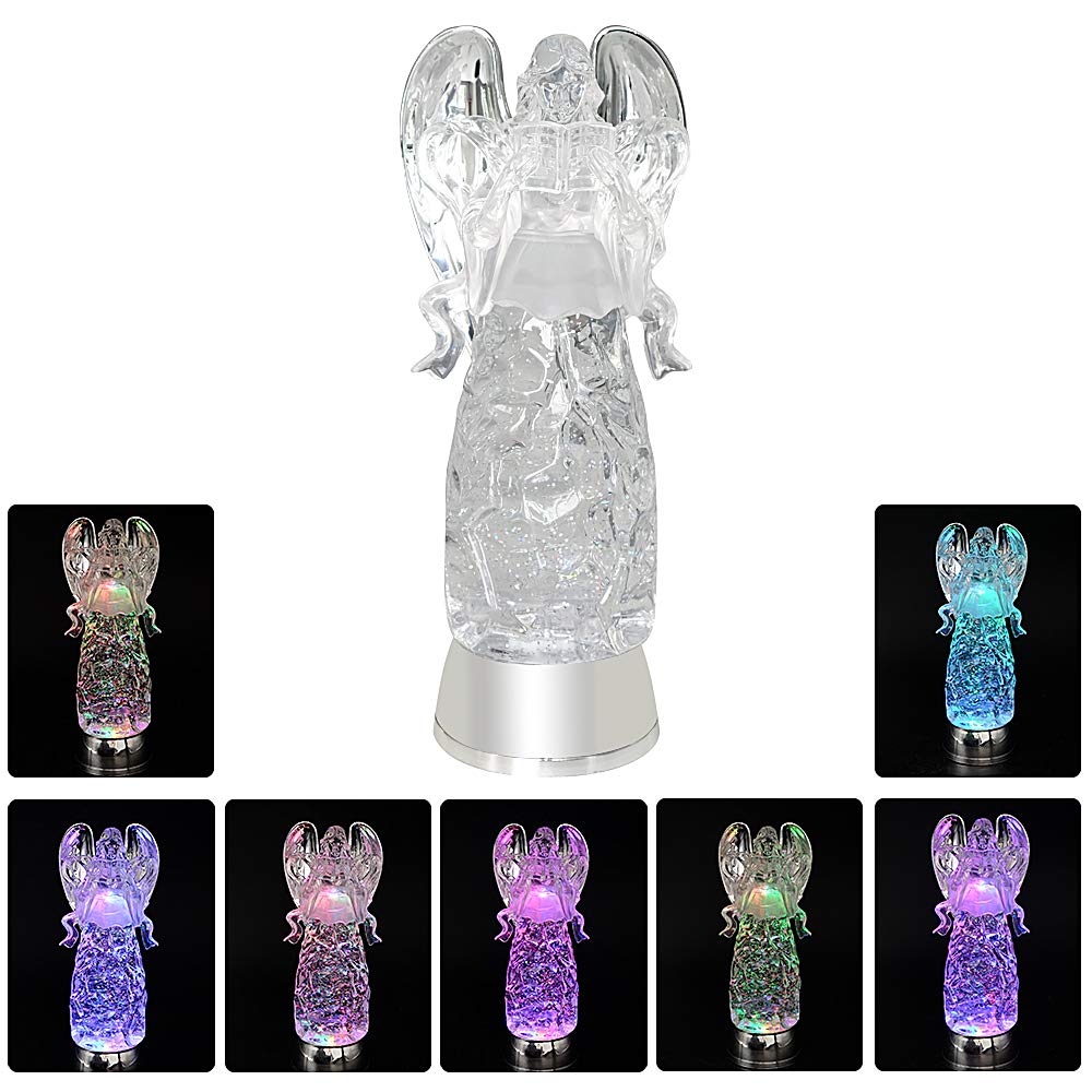 Wondise 11 Color Changing Snow Globe Water Lamp with Timer, LED Lights & Glitter - Angel Reading Figurine Christmas Decor
