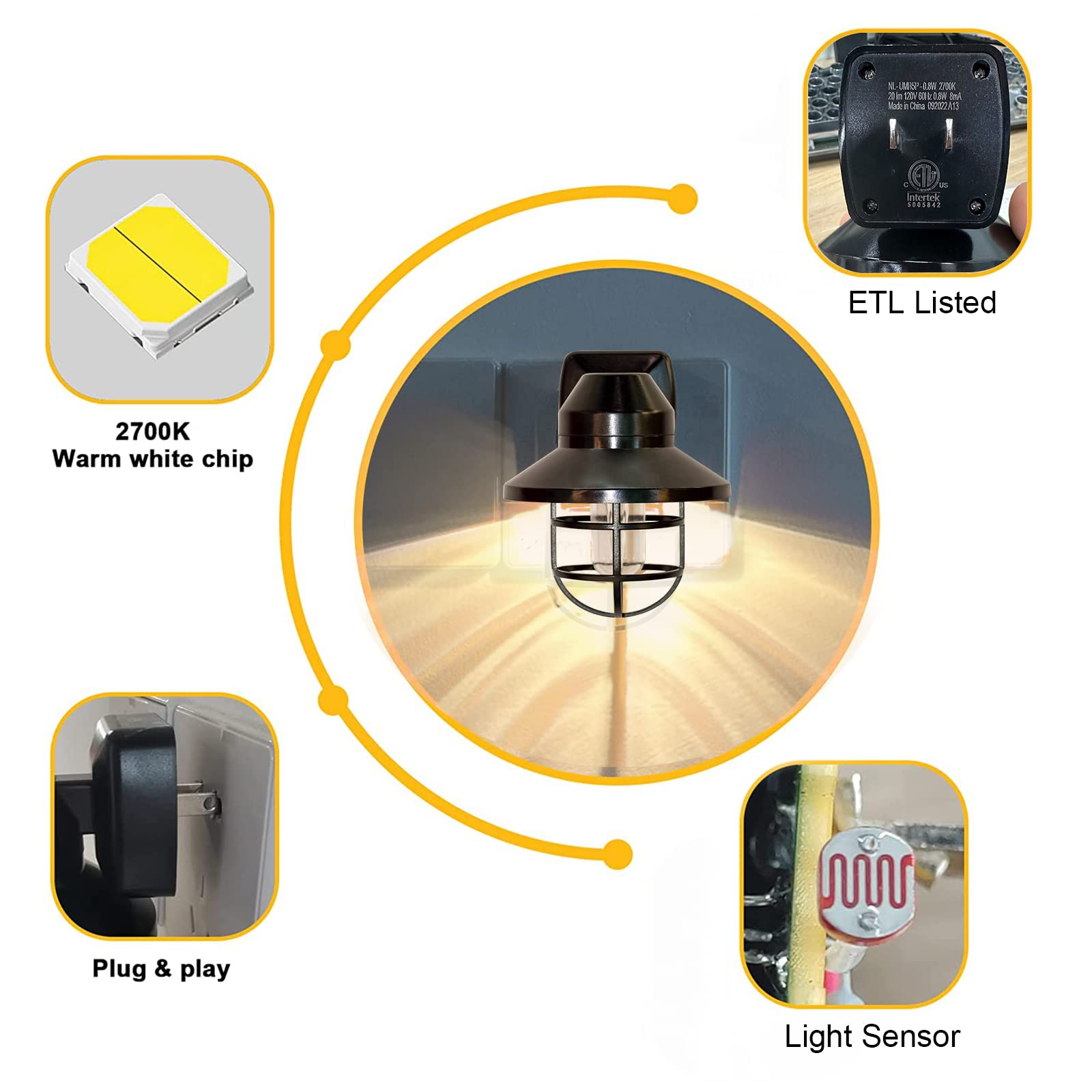 NOVELUX Night Lights Plug Into Wall, 2700K Warm Farmhouse, 4 Pack, Model NL-UMB5P-0.8W, Acrylonitrile Butadiene Sty