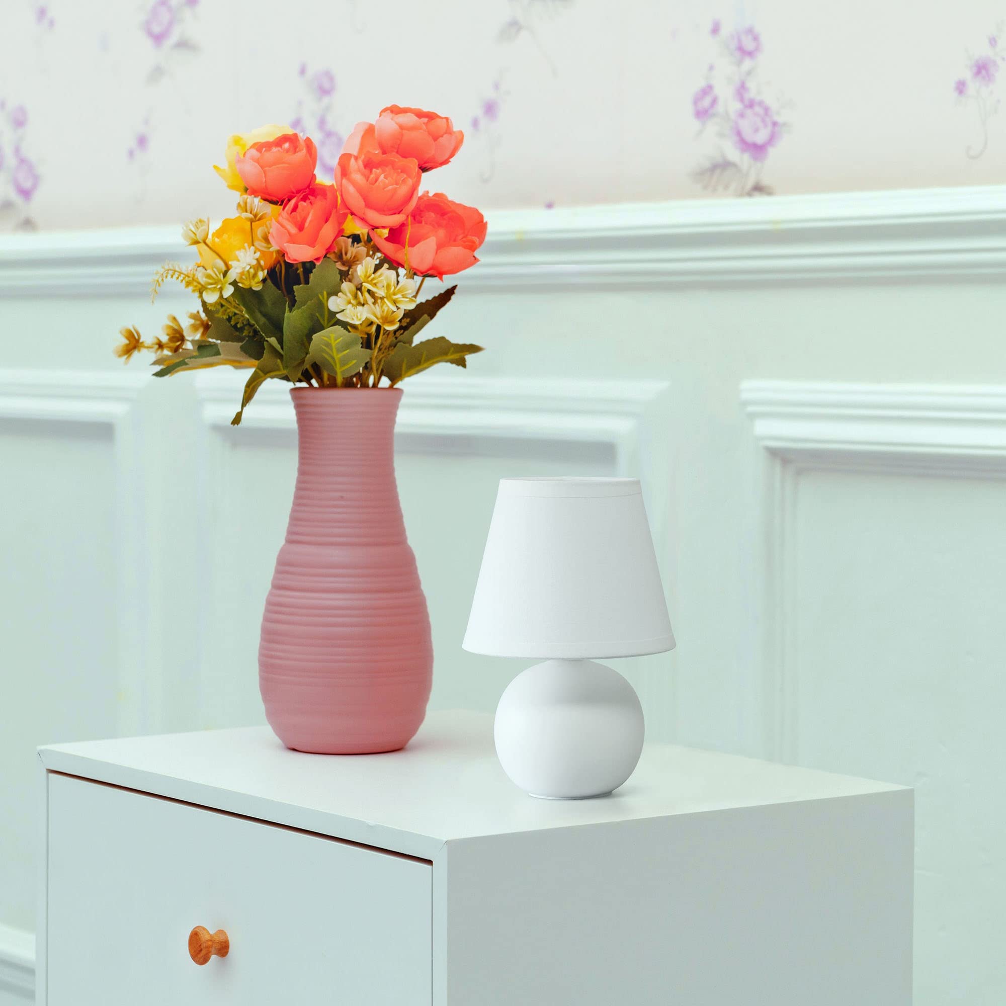 Creekwood Home Off-White Ceramic Orb Base Bedside Table Lamp With Drum Shade, 8.66"