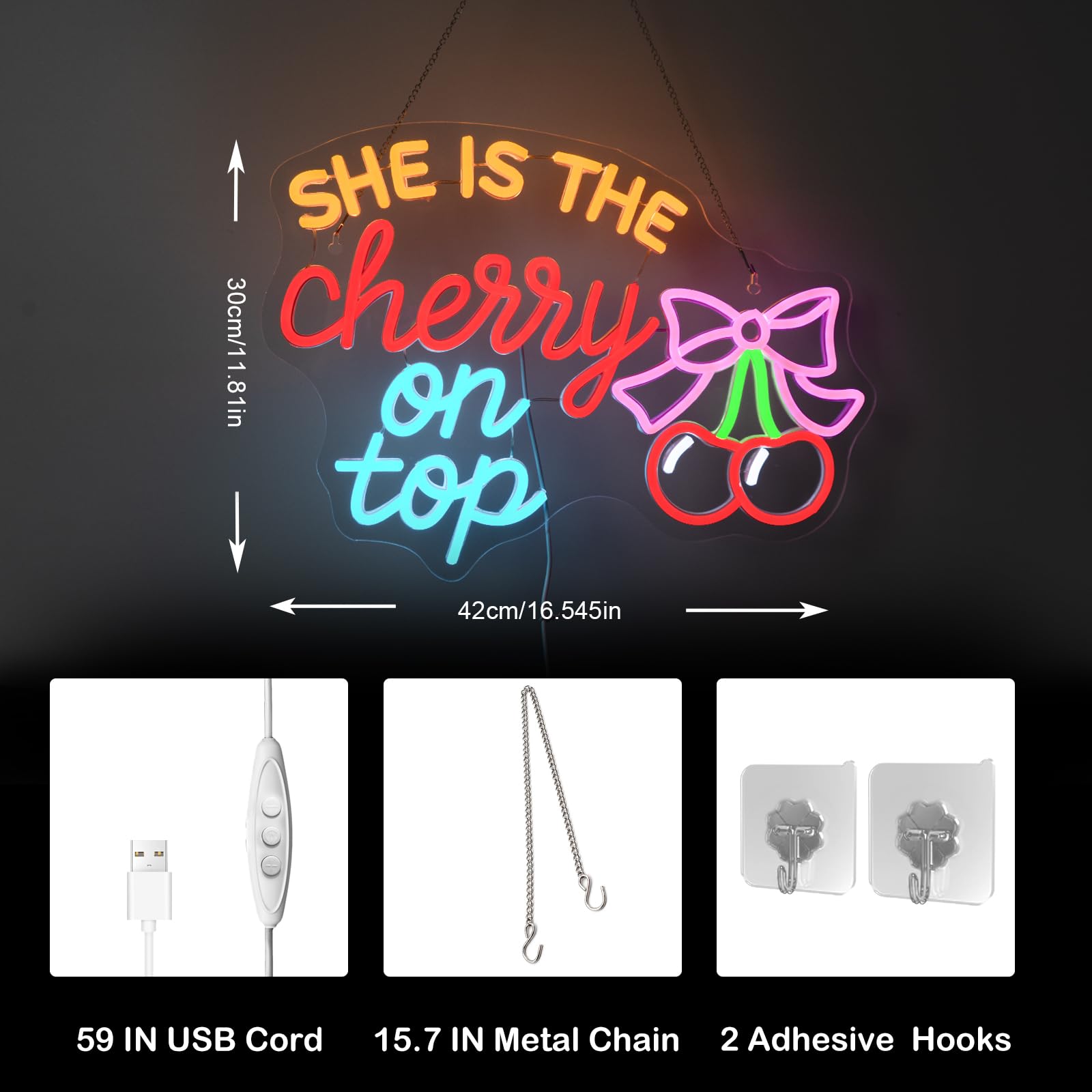 Cherry Neon Sign She Is The Cherry On Top Led Light For Cherries Decor Usb Powered Dimmable Pink Light Sign For Bedroom Bar Party Neon Cherry Led Gifts For Girls And Aesthetic Lovers