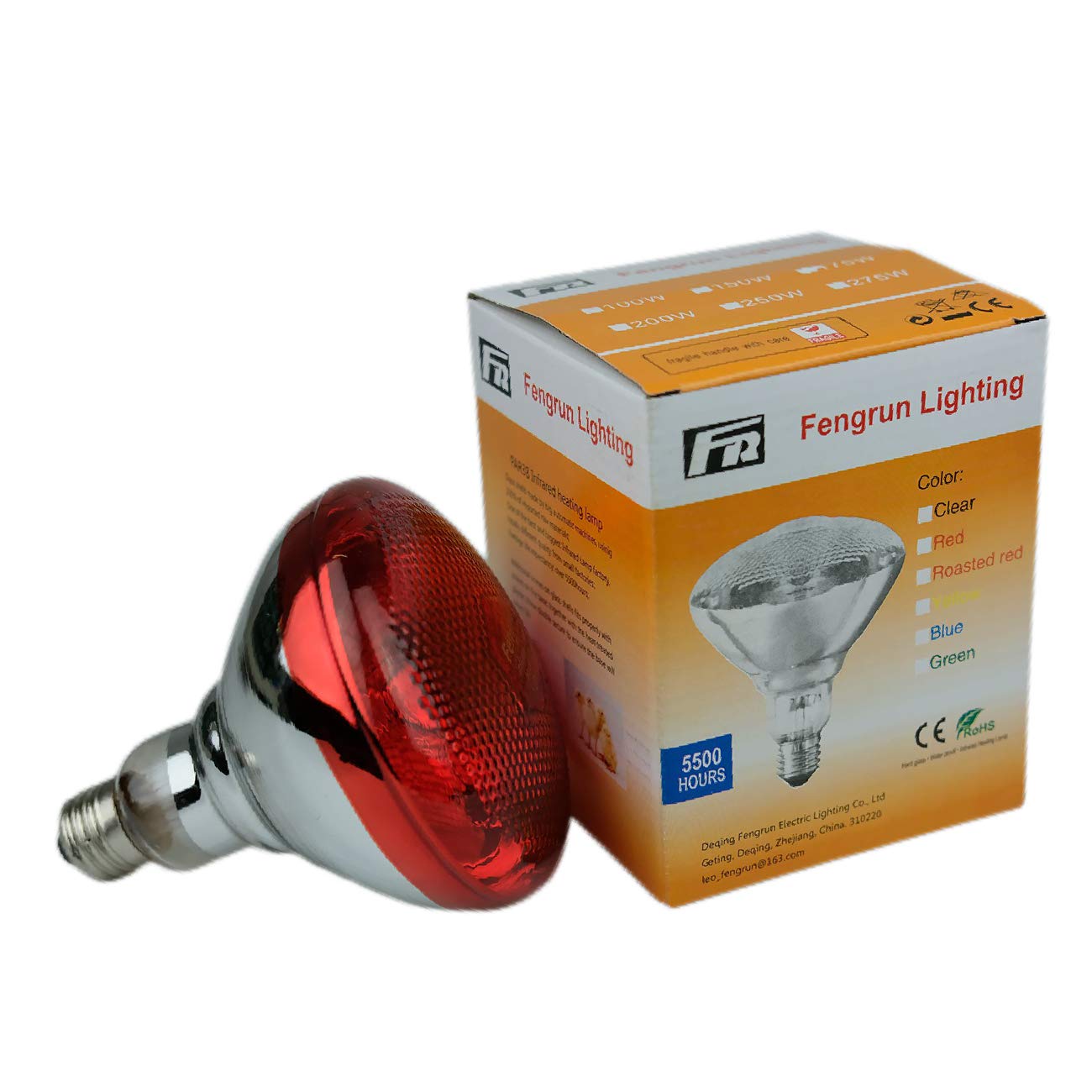 Fengrun Infrared Heat Lamp Bulb 150W - Light Red Glass for Chickens, Pets, and Bathroom Warming (120V)