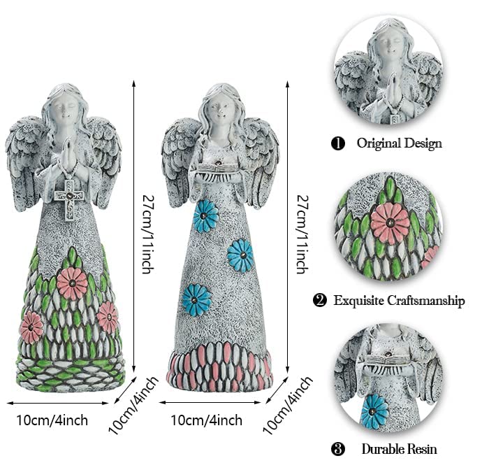 Teresa'S Collections Angel Garden Statues With Solar Light - 2 Pack Resin Memorial Decor