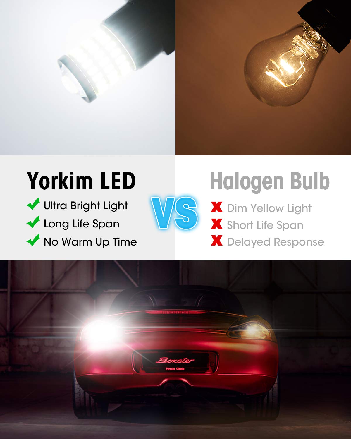 Yorkim 3157 LED Bulb - White Reverse Light, Projector, Fits 3156/3157, Pack of 2