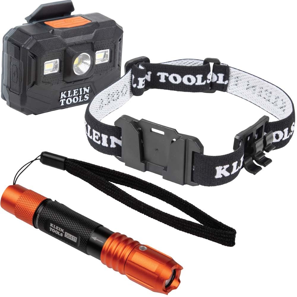 Klein Tools 80079 Headlamp Kit With Rechargeable Led Headlamp, Pocket Flashlight And Bracketed Headlamp Strap, For Klein Hard Ha