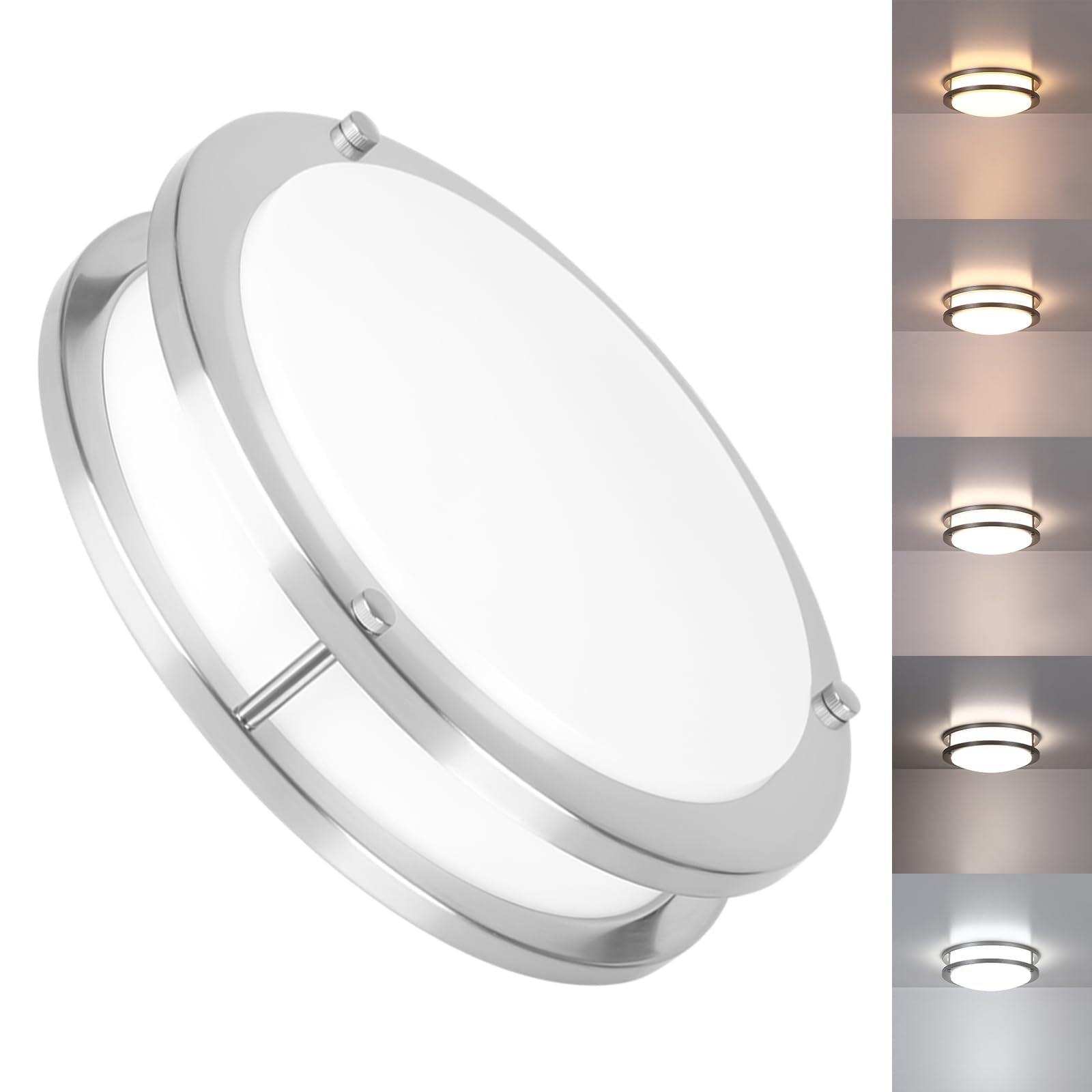 Brushed Nickel Ceiling Light, 10 Inch Led Ceiling Light Fixture For Bathroom,17W, 2700K/3000K/3500K/4000K/5000K Adjustable Ceili