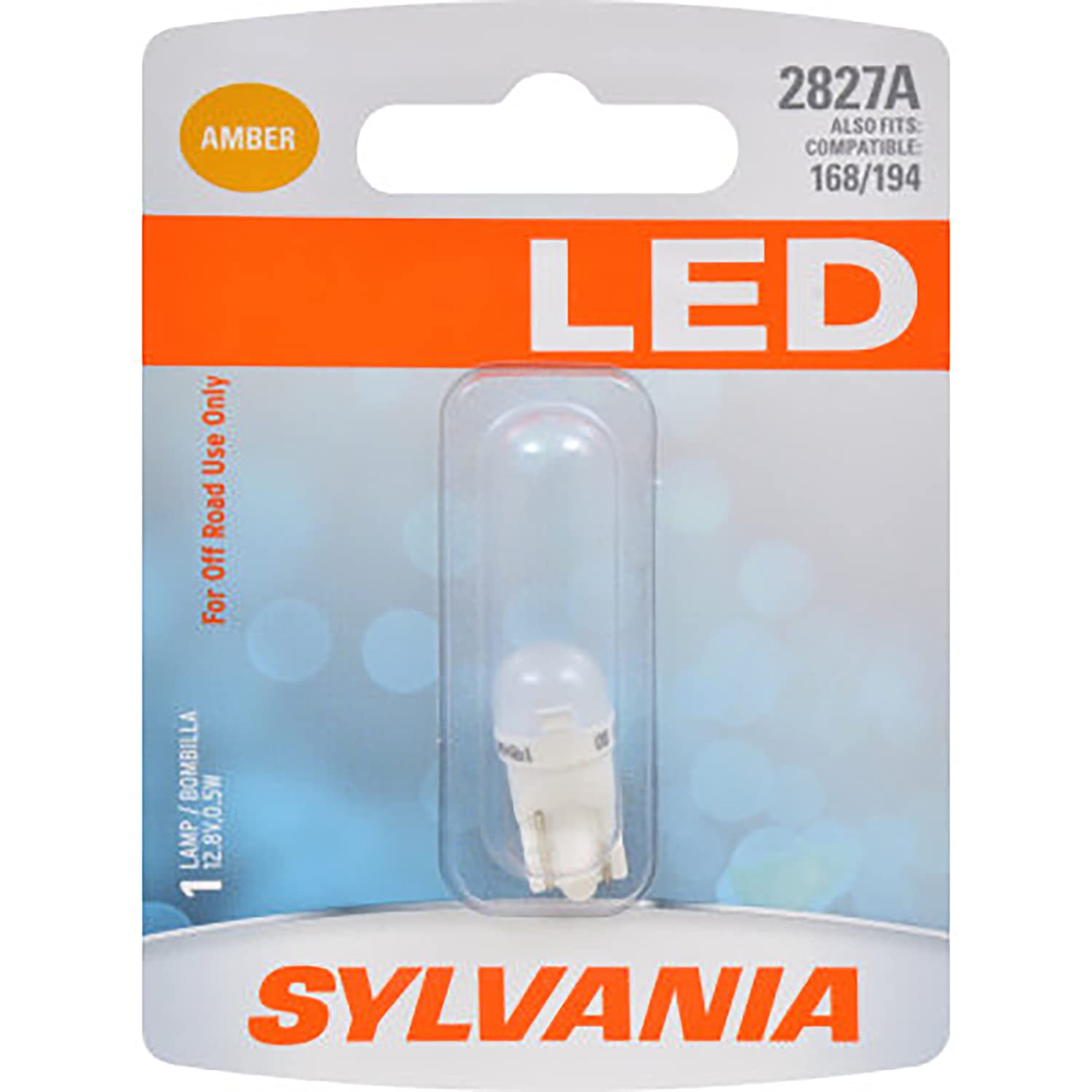 SYLVANIA 2827 T10 W5W LED Mini Bulb - Amber, Ideal for Roof Marker & Side Marker, Bright LED, Contains 1 Bulb