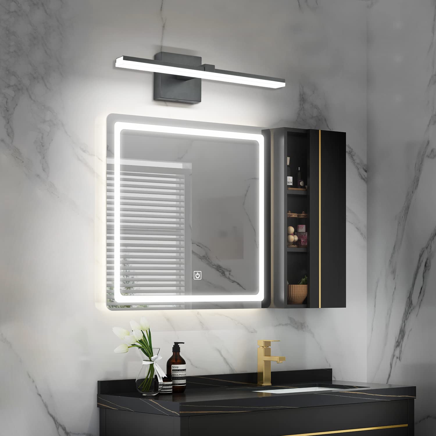 Zuzito 18" Black Led Bathroom Vanity Light Fixture, Dimmable Acrylic Wall Mount Over Mirror